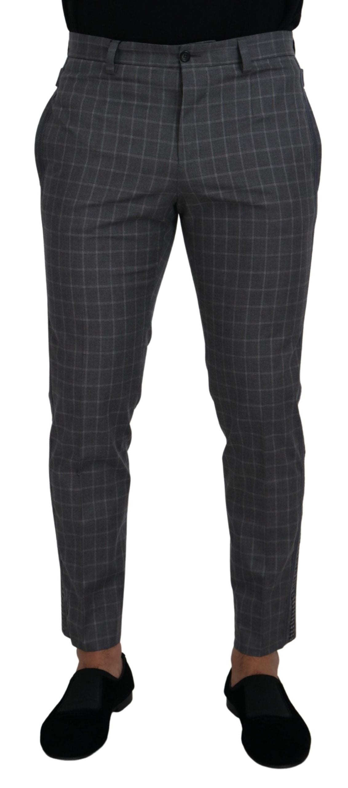 Dolce & Gabbana Grey Cotton Checkered Chino Pants | Regal Royce