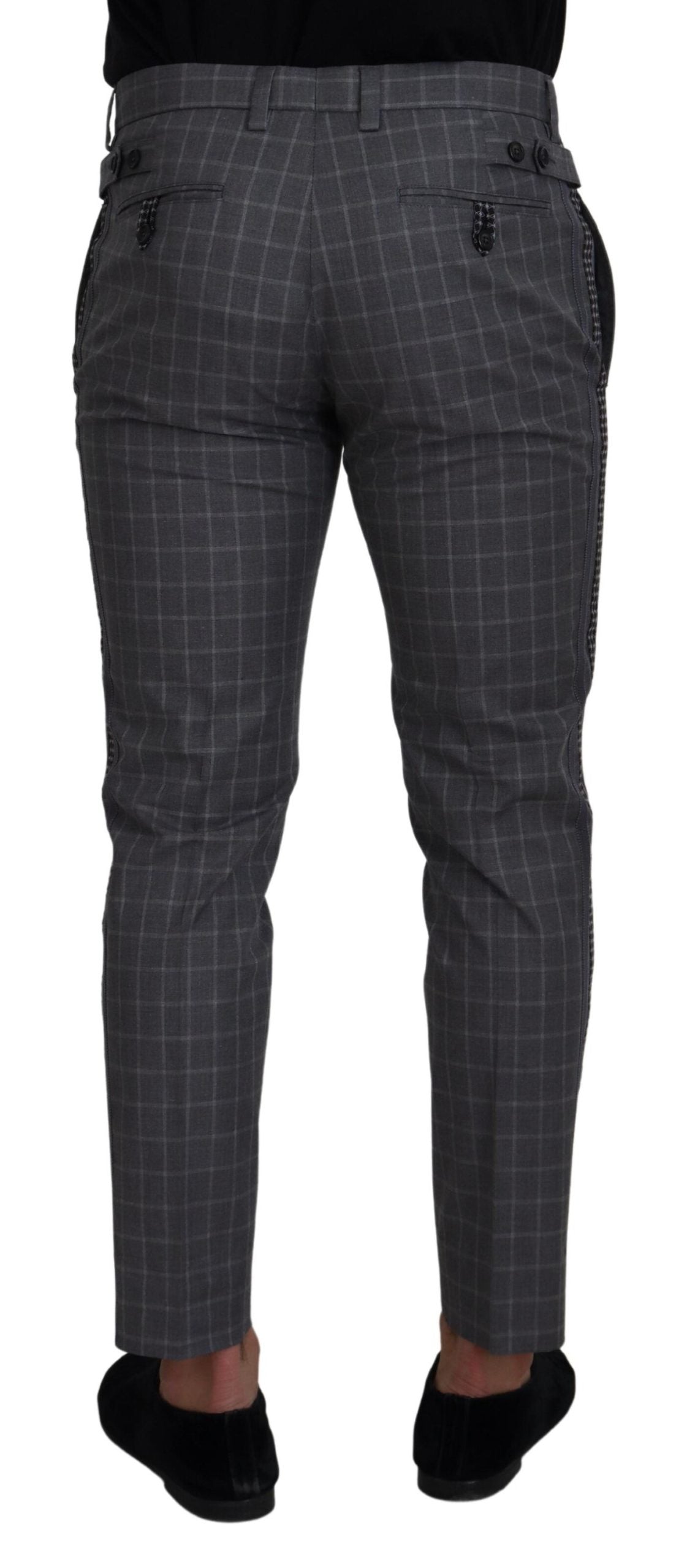 Dolce & Gabbana Grey Cotton Checkered Chino Pants | Regal Royce