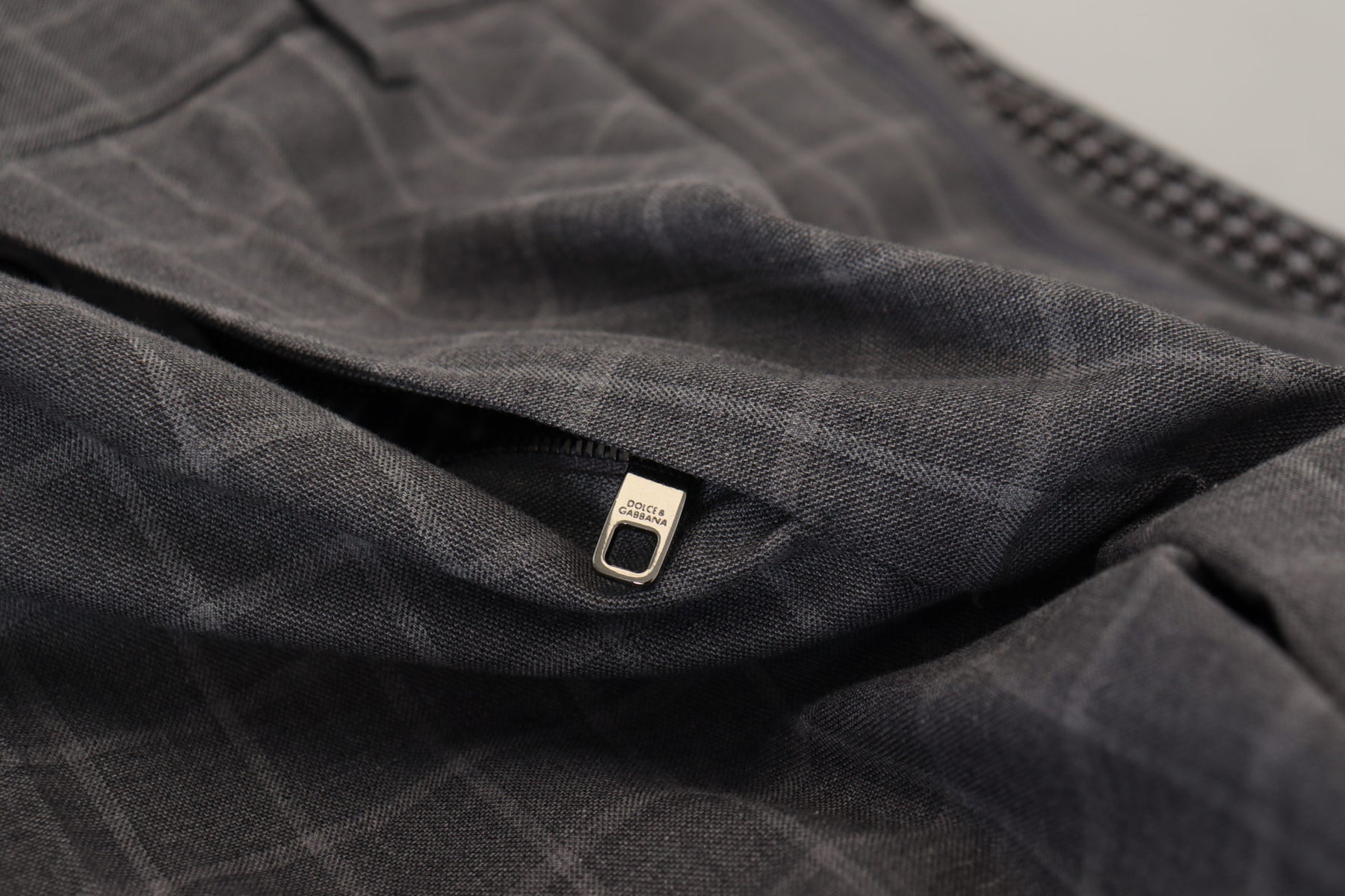 Dolce & Gabbana Grey Cotton Checkered Chino Pants | Regal Royce