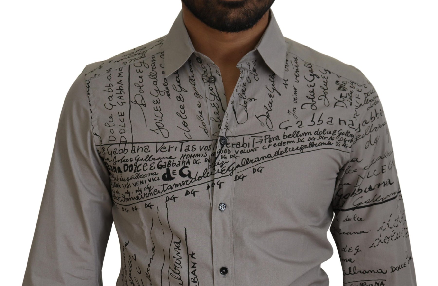 Dolce & Gabbana Gray Printed Cotton Slim Dress GOLD Shirt | Regal Royce
