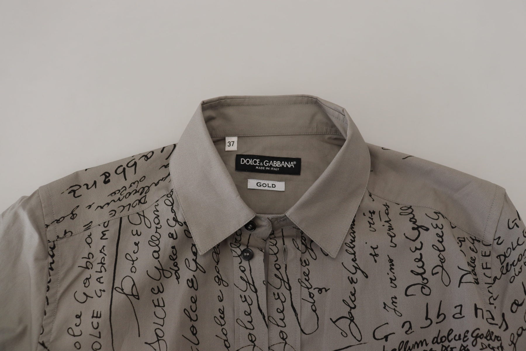 Dolce & Gabbana Gray Printed Cotton Slim Dress GOLD Shirt | Regal Royce