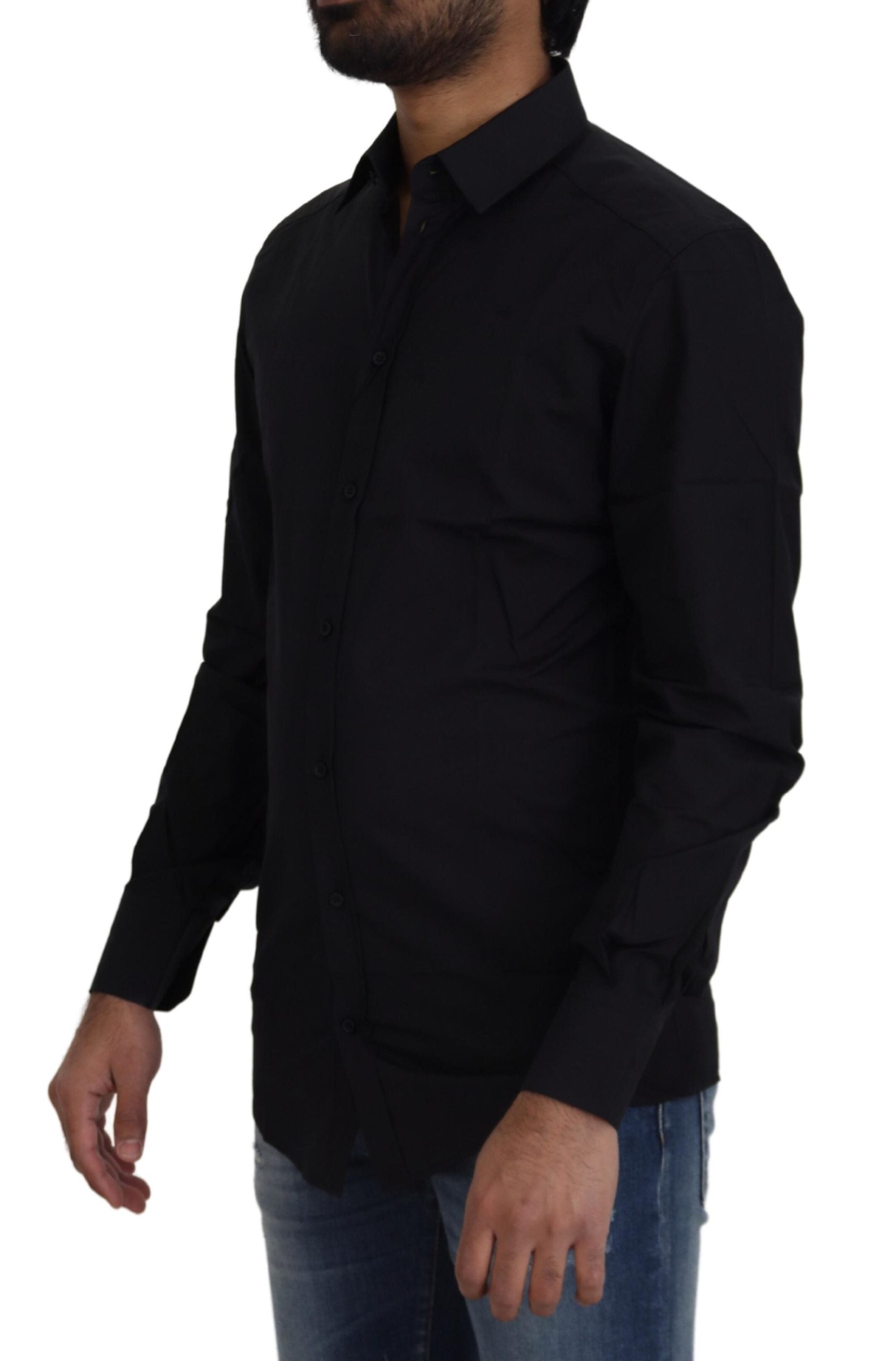 Dolce & Gabbana Black Cotton Slim Fit Formal Dress GOLD Shirt | Regal Royce