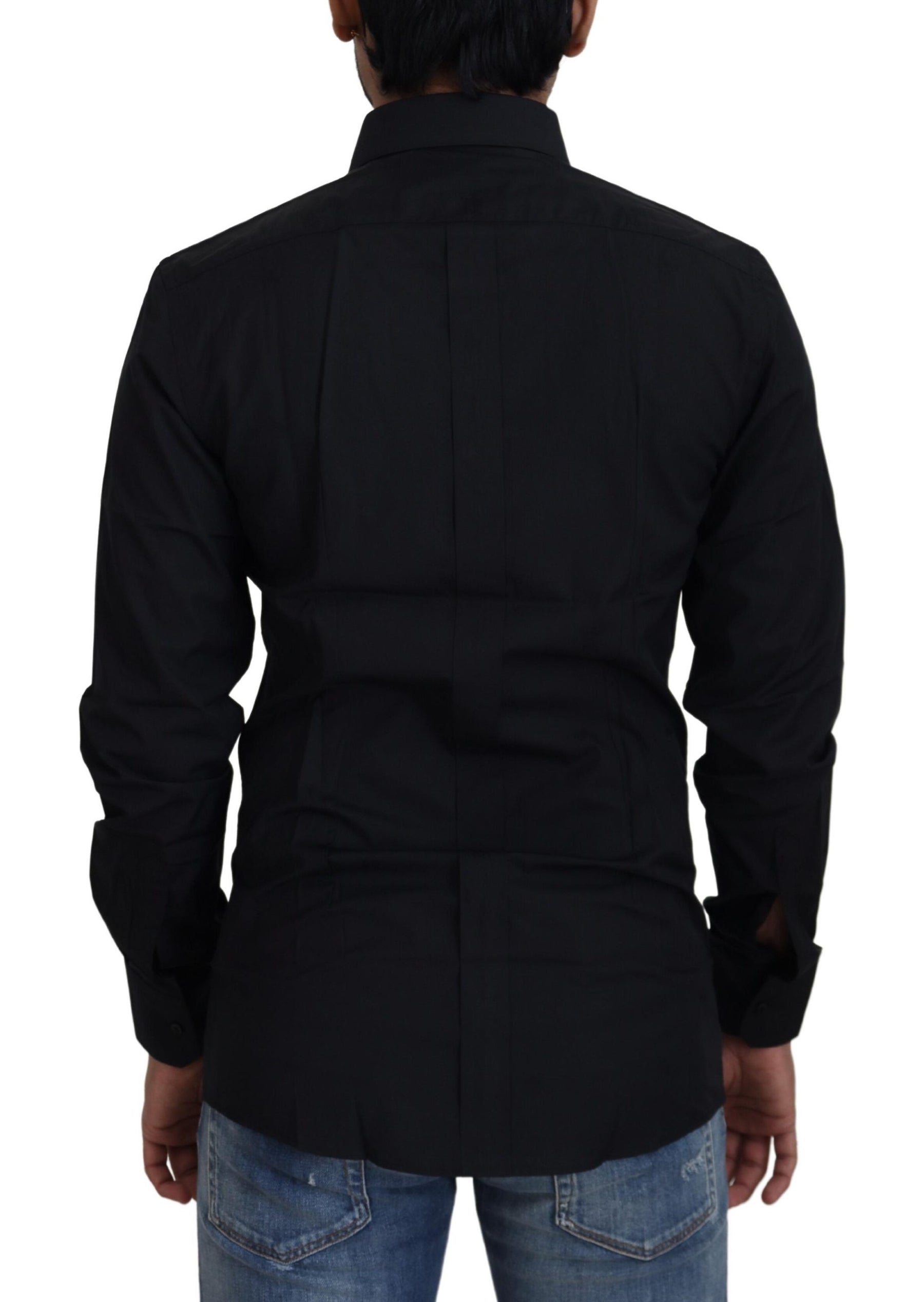 Dolce & Gabbana Black Cotton Slim Fit Formal Dress GOLD Shirt | Regal Royce
