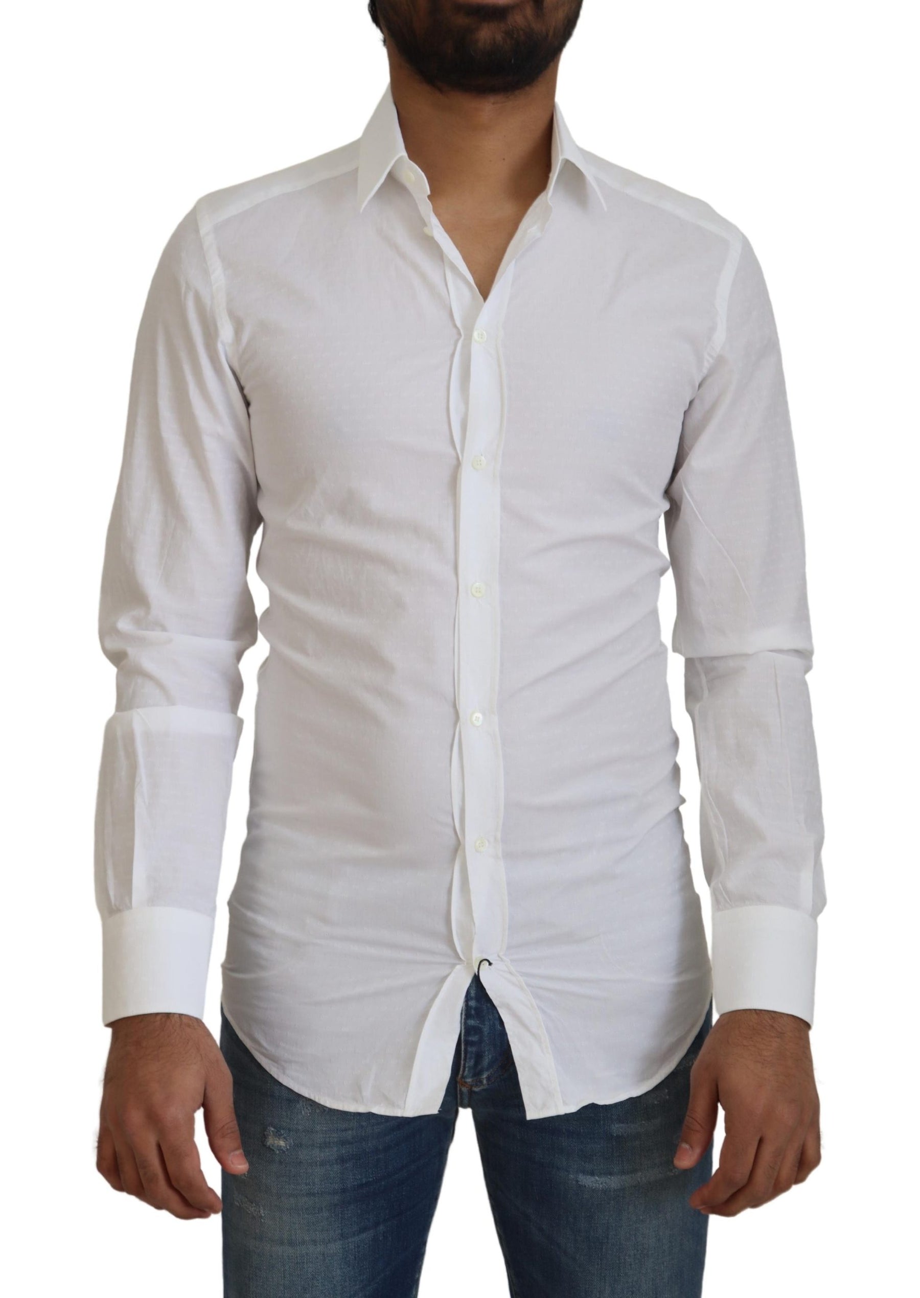 Dolce & Gabbana White Cotton Slim Fit Formal Dress GOLD Shirt | Regal Royce