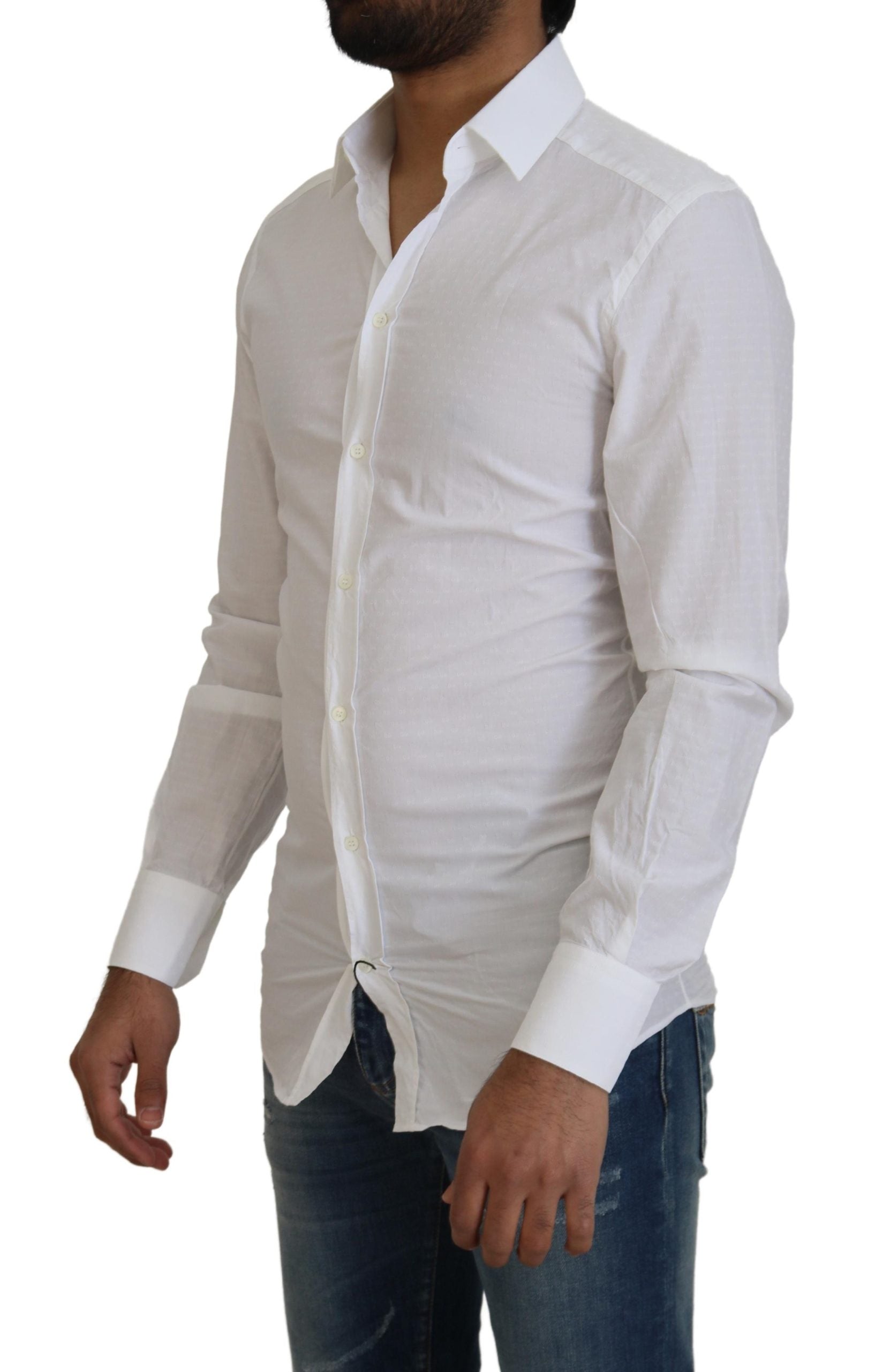 Dolce & Gabbana White Cotton Slim Fit Formal Dress GOLD Shirt | Regal Royce