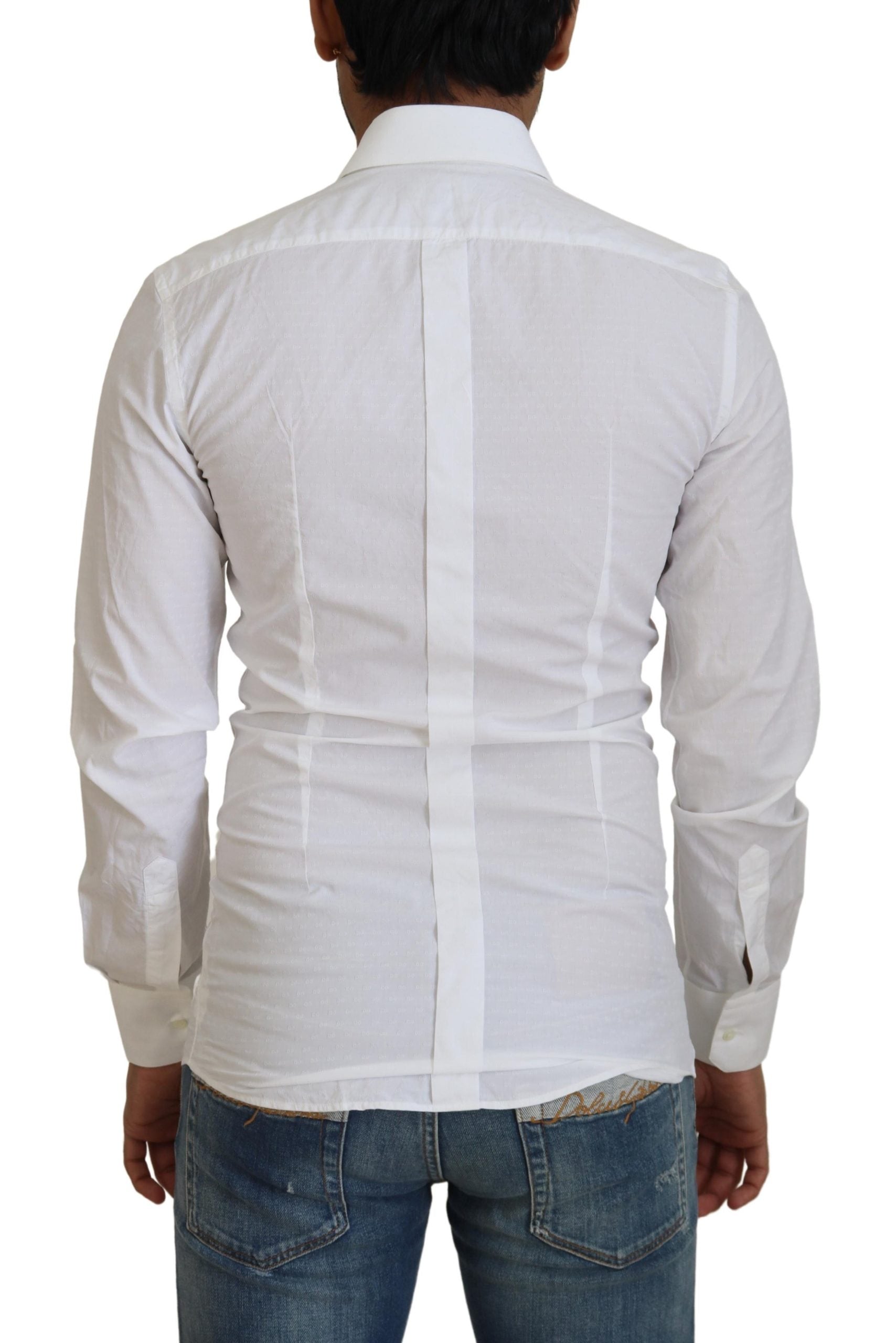 Dolce & Gabbana White Cotton Slim Fit Formal Dress GOLD Shirt | Regal Royce