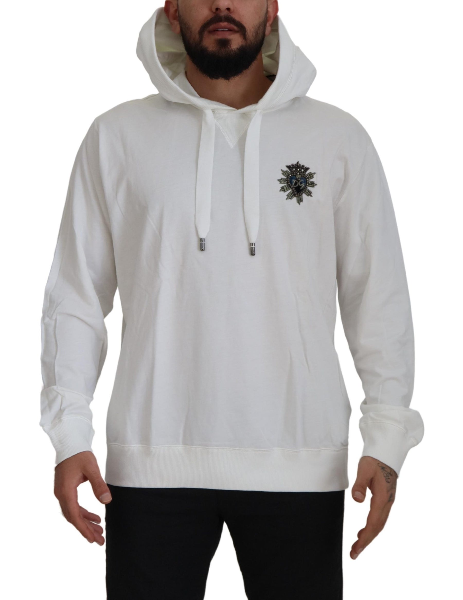 Dolce & Gabbana White Cotton Hooded Sweatshirt Sweater | Regal Royce
