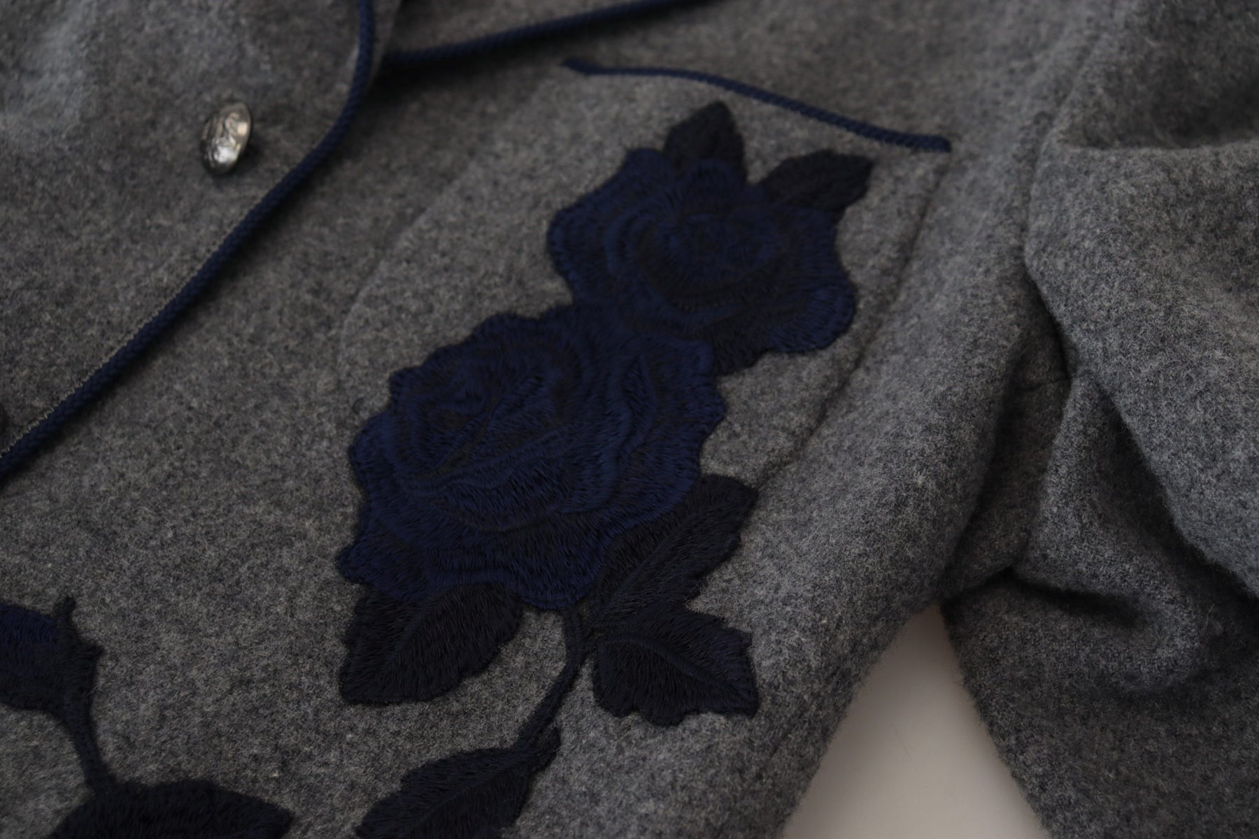 Dolce & Gabbana Gray Wool Roses Slim Fit Jacket Blazer | Regal Royce