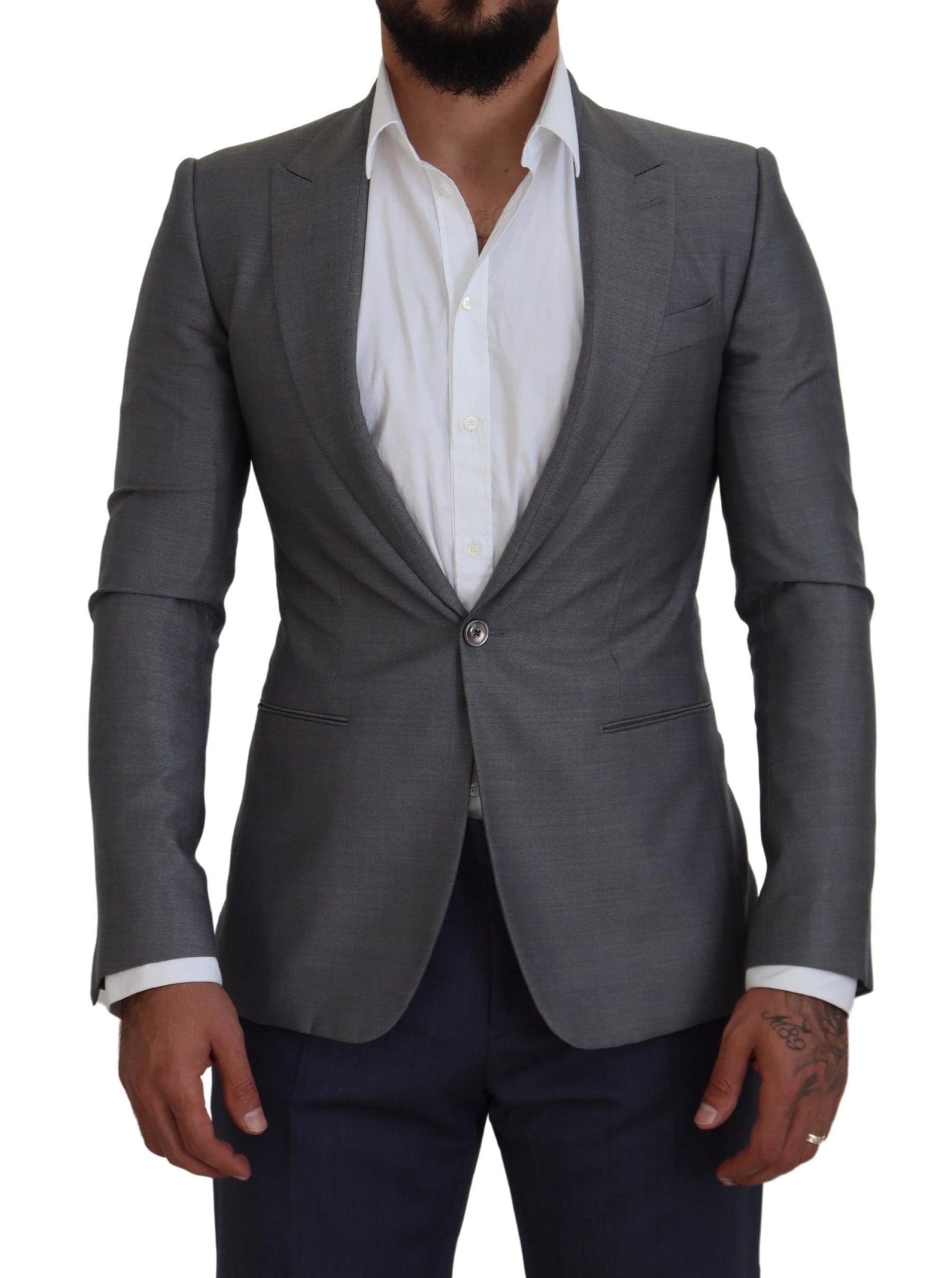 Dolce & Gabbana Gray Wool Silk Slim Fit Jacket Blazer | Regal Royce