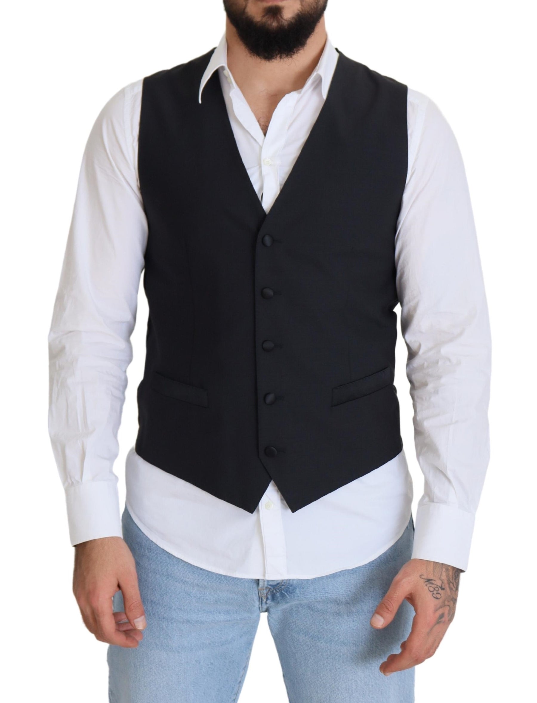 Dolce & Gabbana Black Wool Stretch Waistcoat Formal Vest | Regal Royce