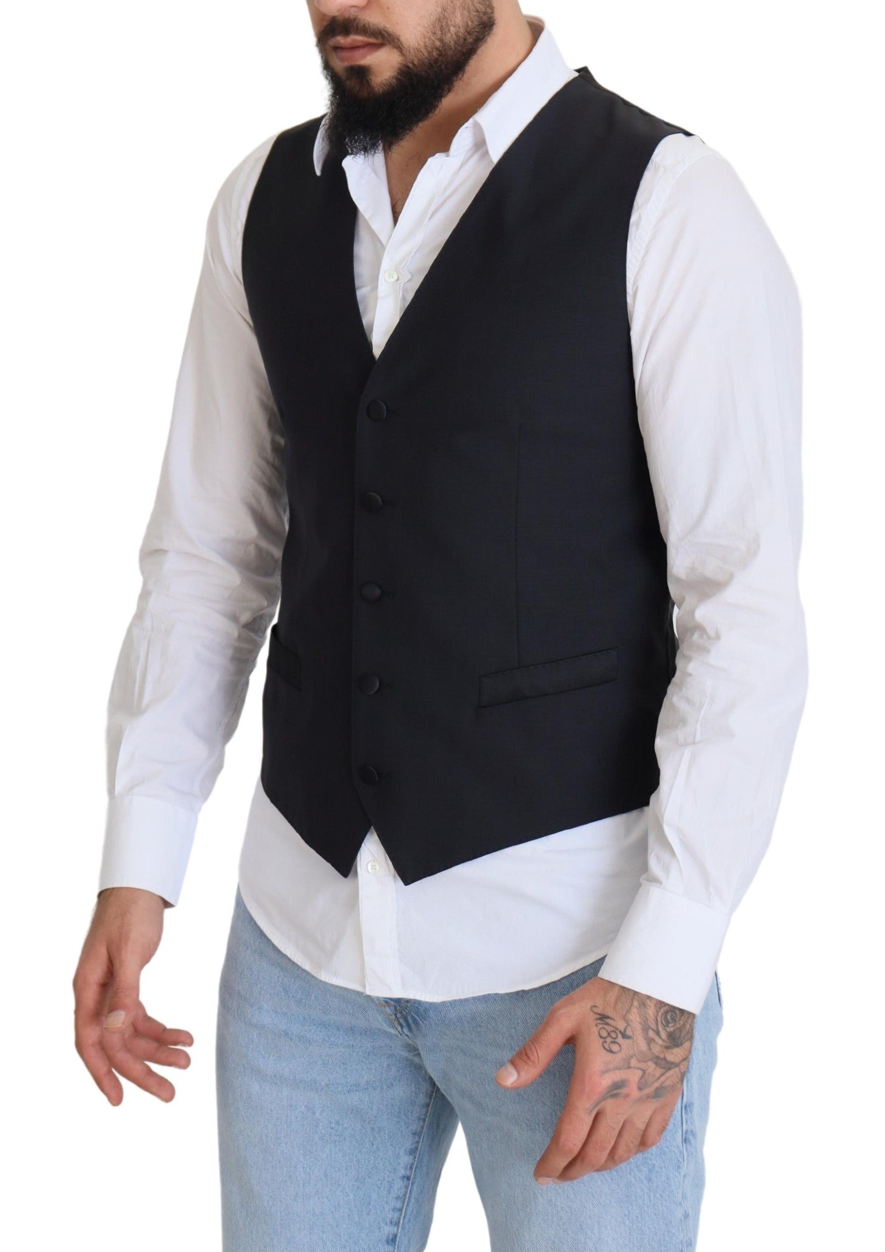 Dolce & Gabbana Black Wool Stretch Waistcoat Formal Vest | Regal Royce