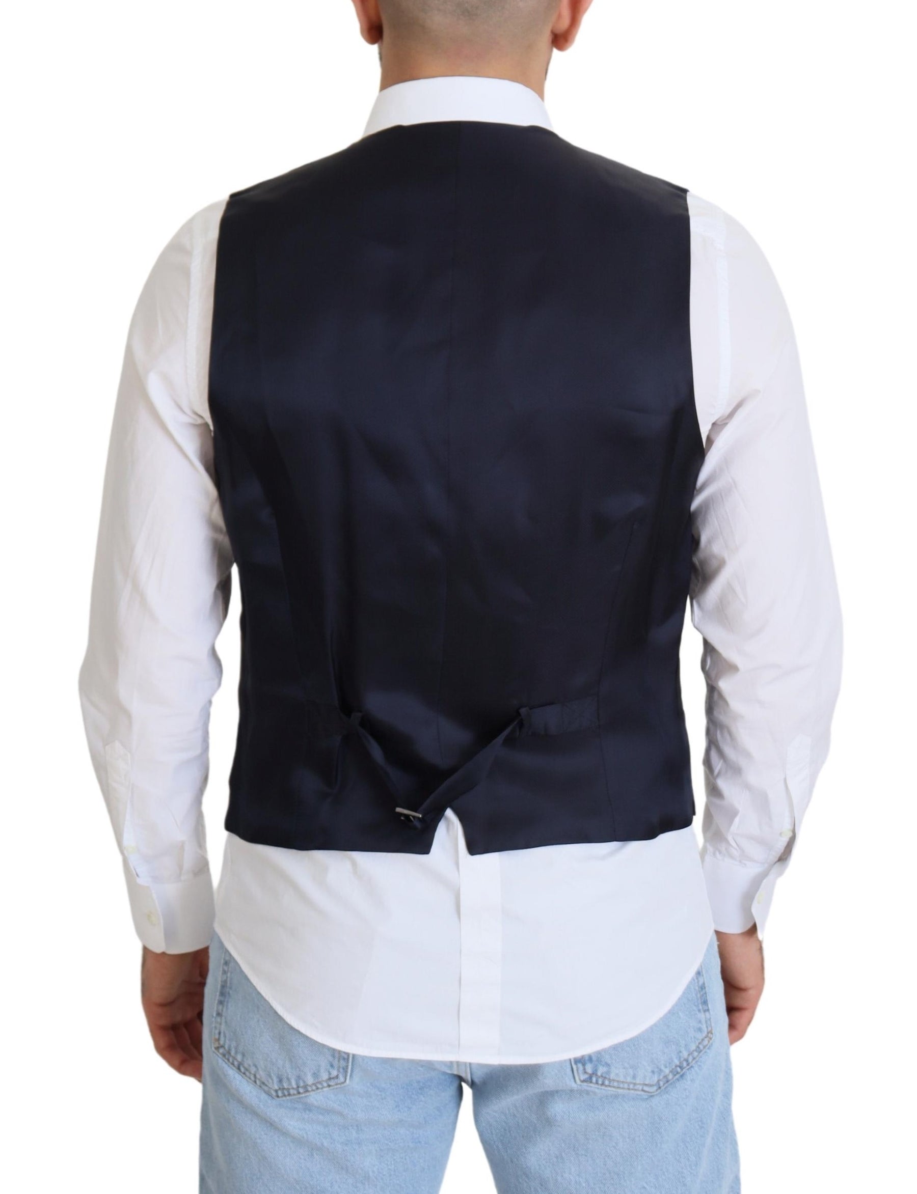Dolce & Gabbana Dark Blue Wool Stretch Waistcoat Formal Vest | Regal Royce