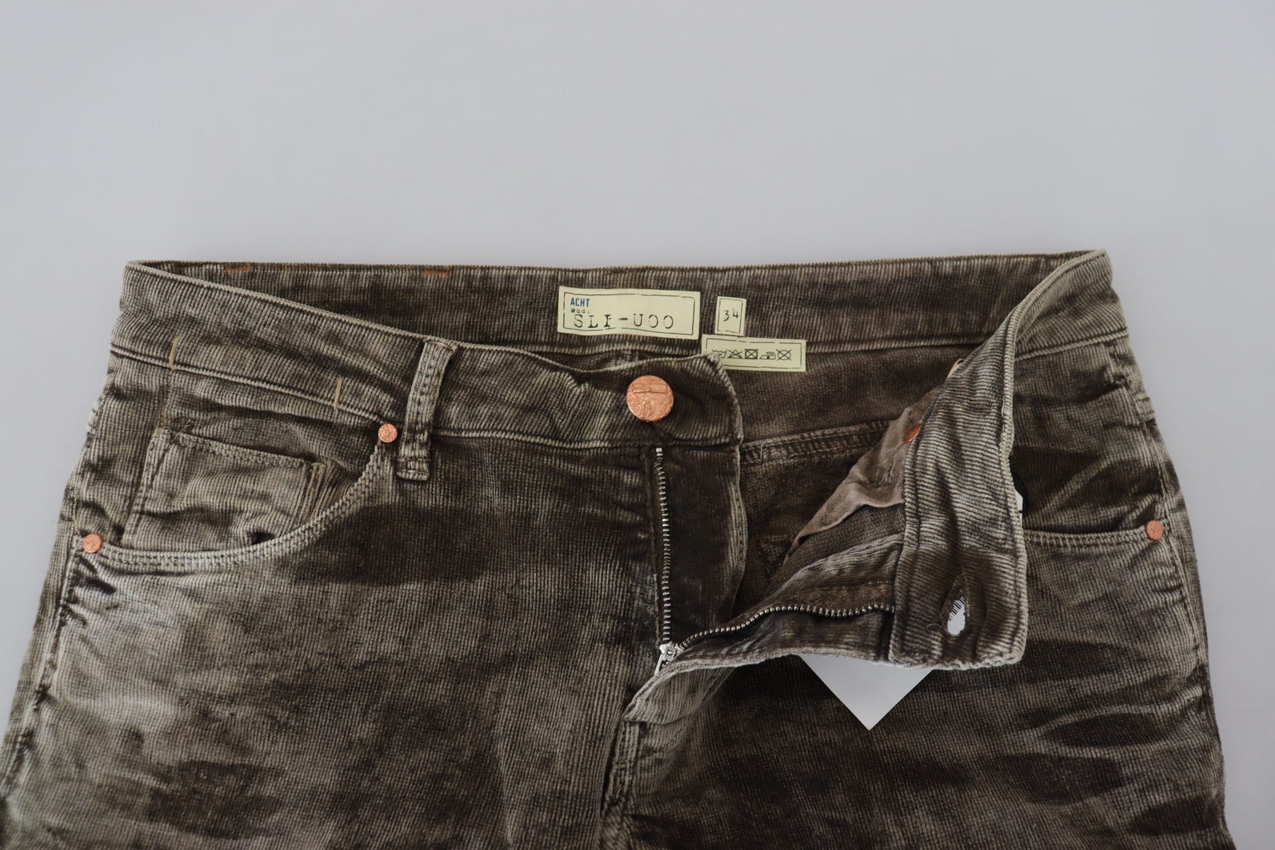 Acht Gray Washed Cotton Corduroy Slim Fit Men Jeans | Regal Royce