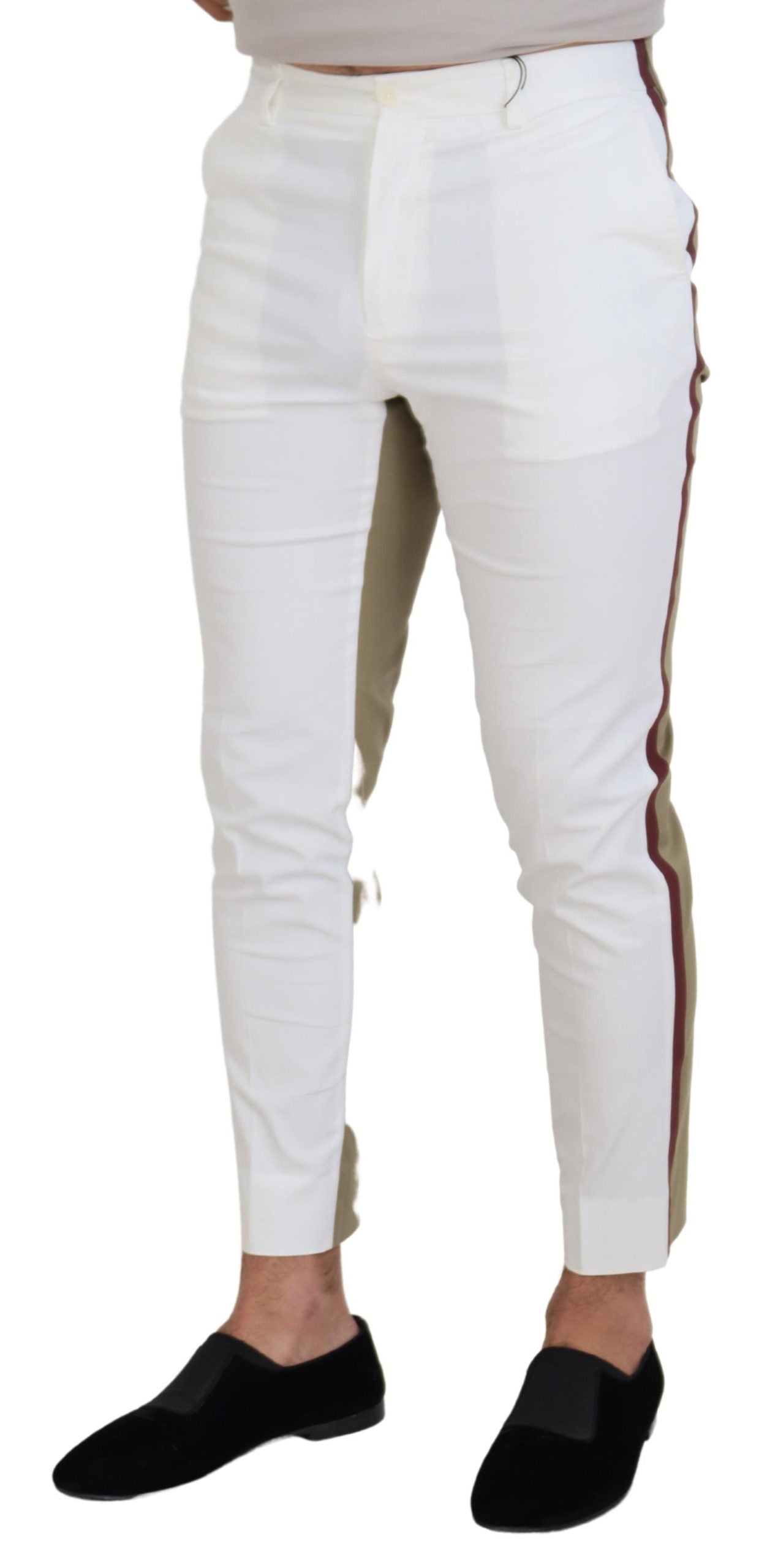 Dolce & Gabbana White Brown Slim Fit Chino Pants | Regal Royce