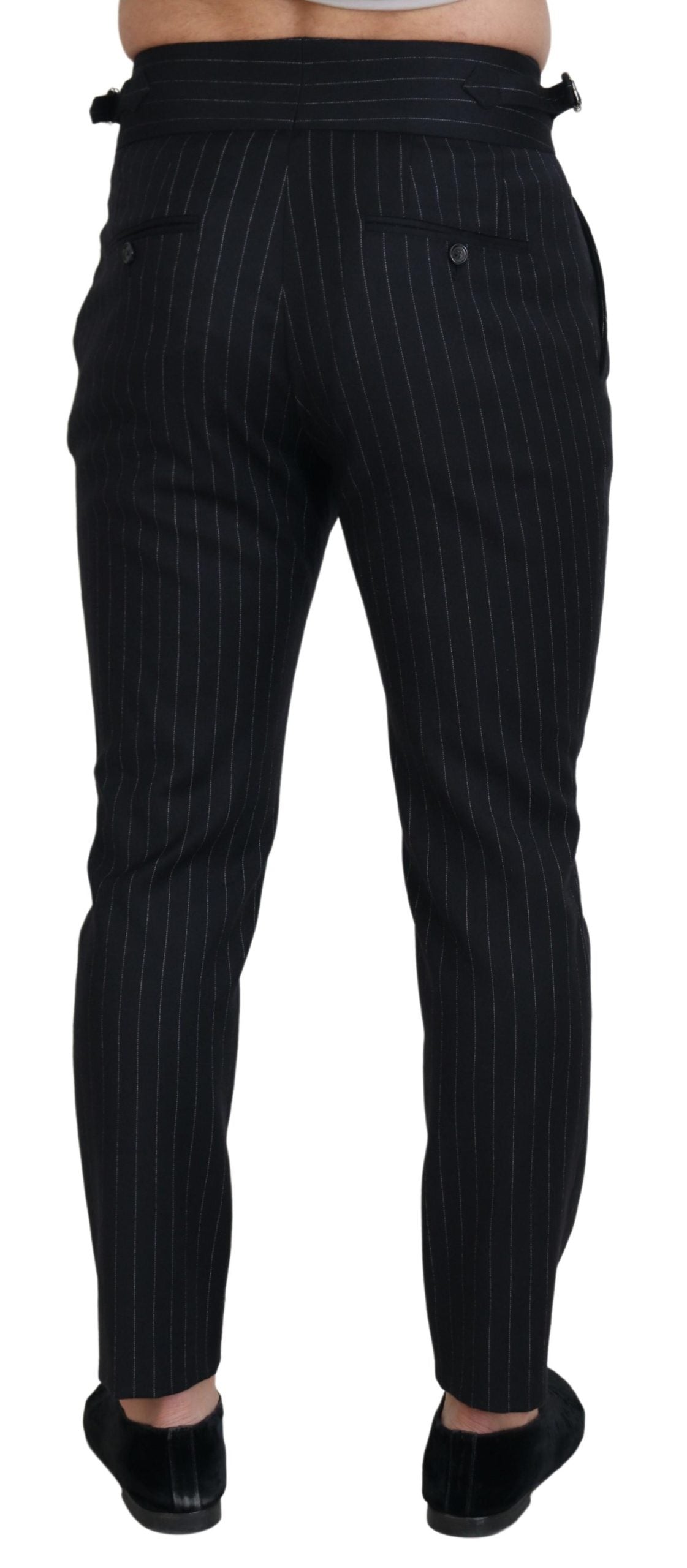 Dolce & Gabbana Black Wool Striped Chino Pants | Regal Royce
