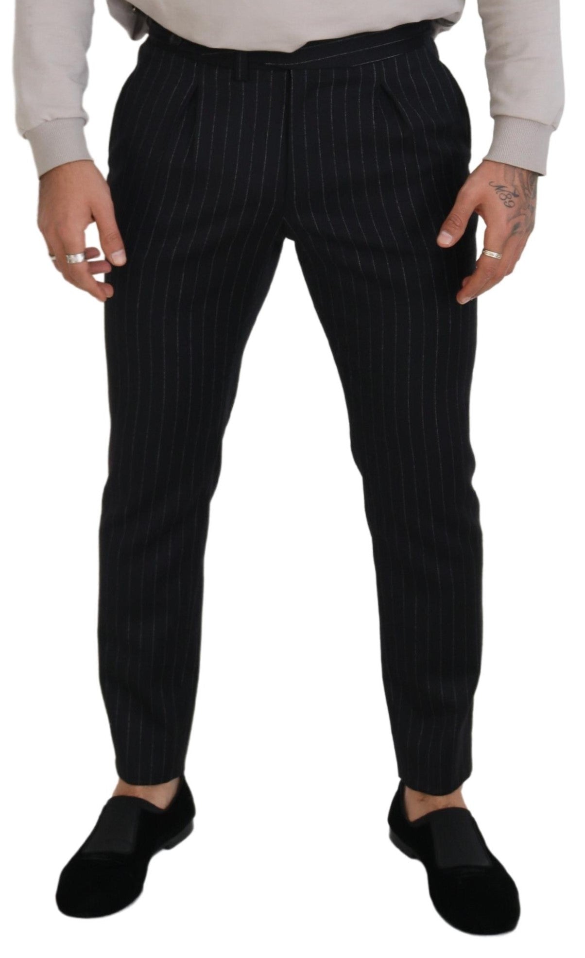 Dolce & Gabbana Black Wool Striped Chino Pants | Regal Royce