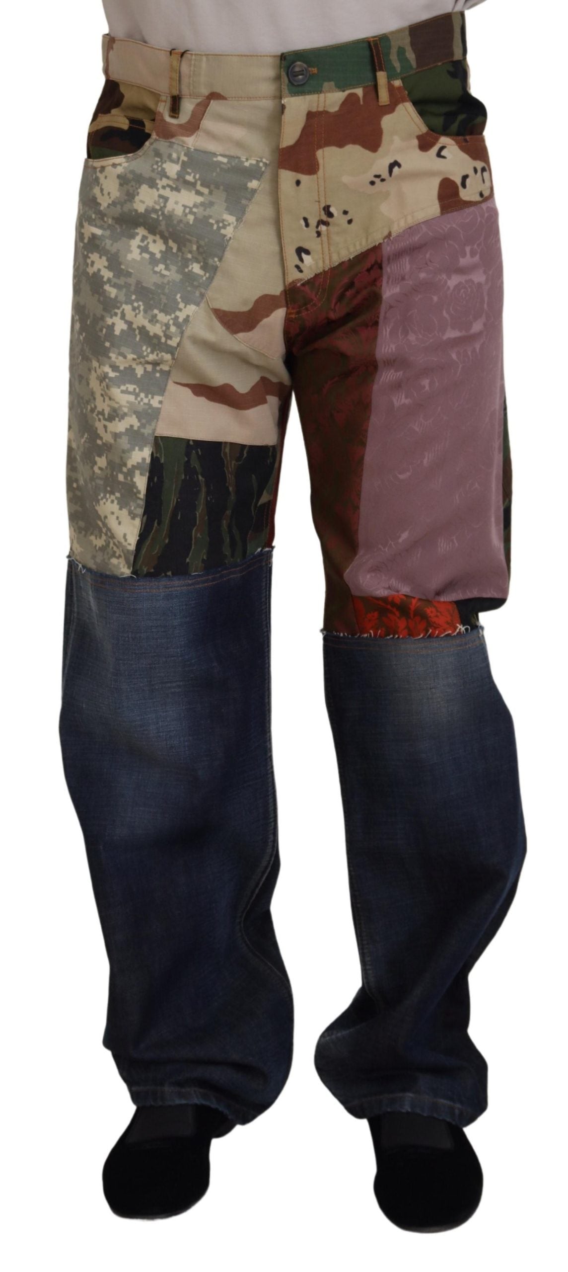 Dolce & Gabbana Multicolor Silk Patchwork Men Denim Jeans | Regal Royce