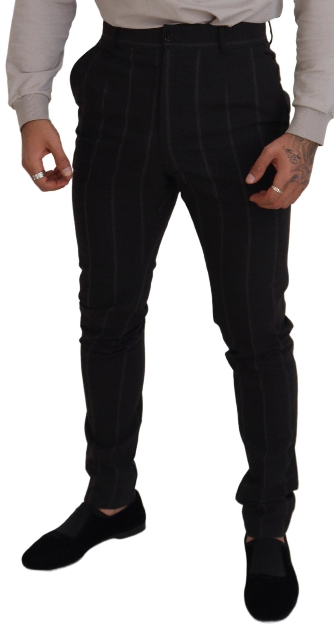 Dolce & Gabbana Black Wool Chino Formal Men Pants | Regal Royce