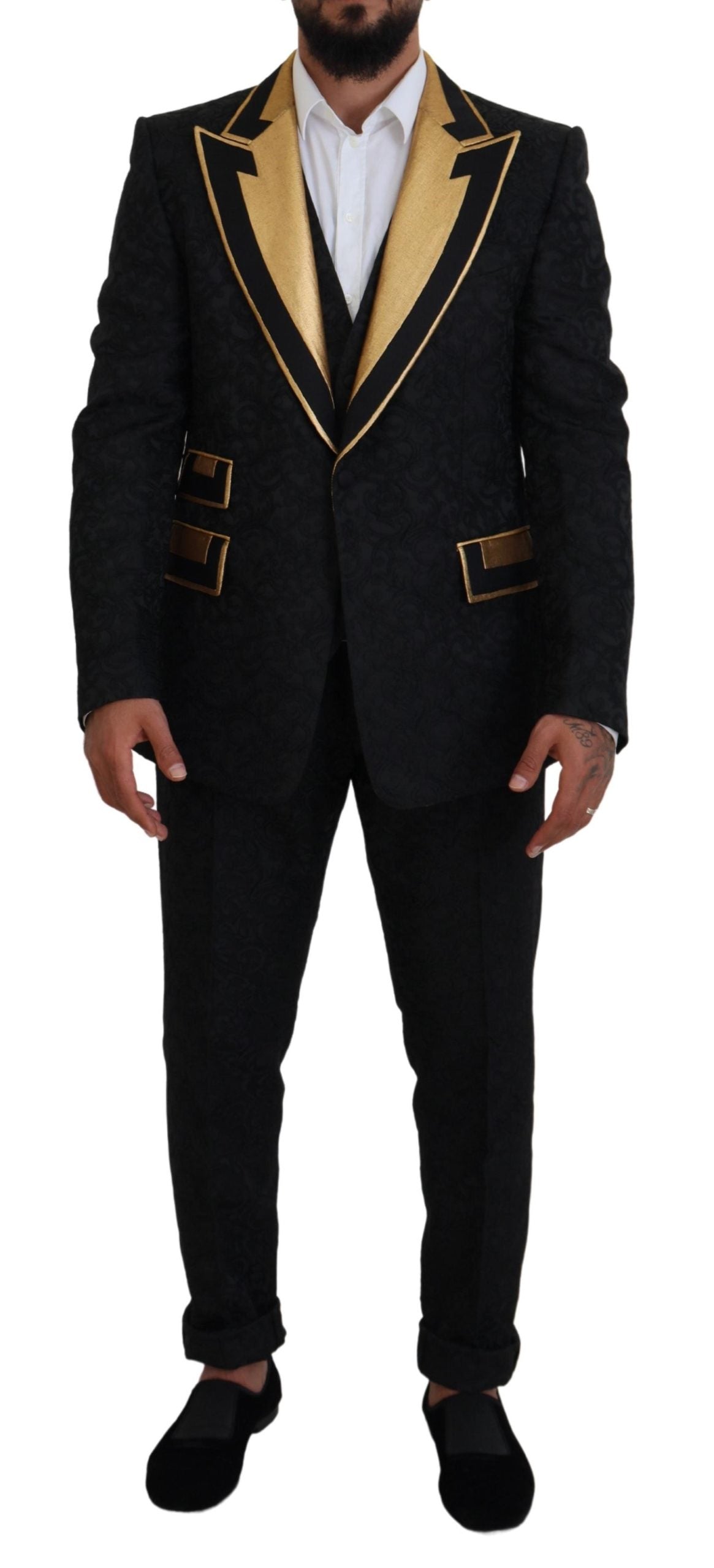 Dolce & Gabbana Black Gold Fantasy Tuxedo Slim Fit Suit | Regal Royce