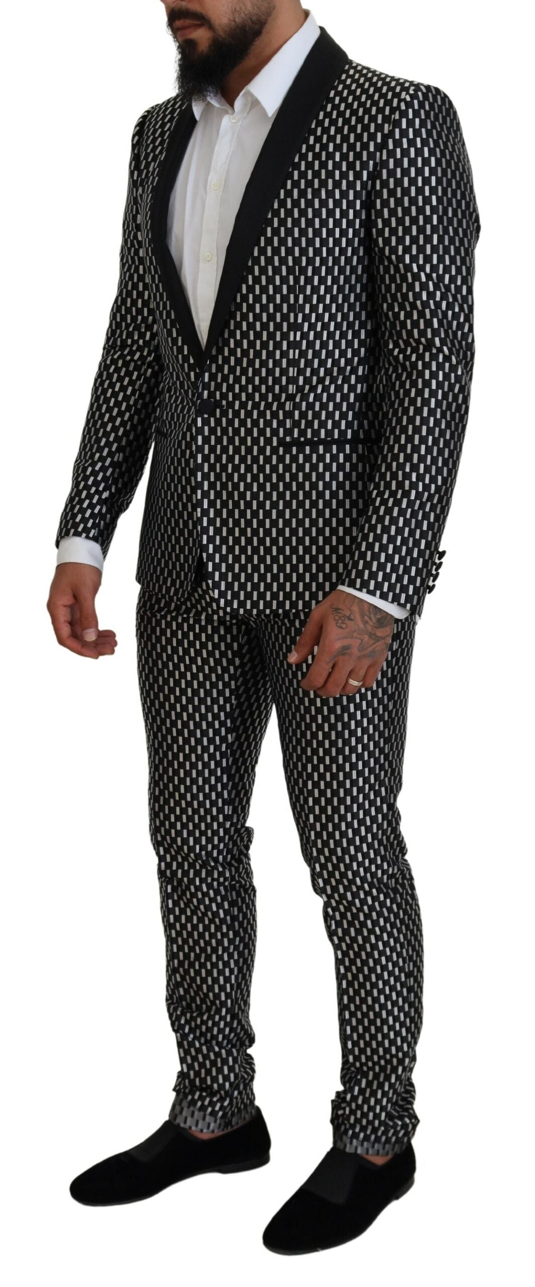 Dolce & Gabbana Black White Silk MARTINI Slim Fit Suit | Regal Royce