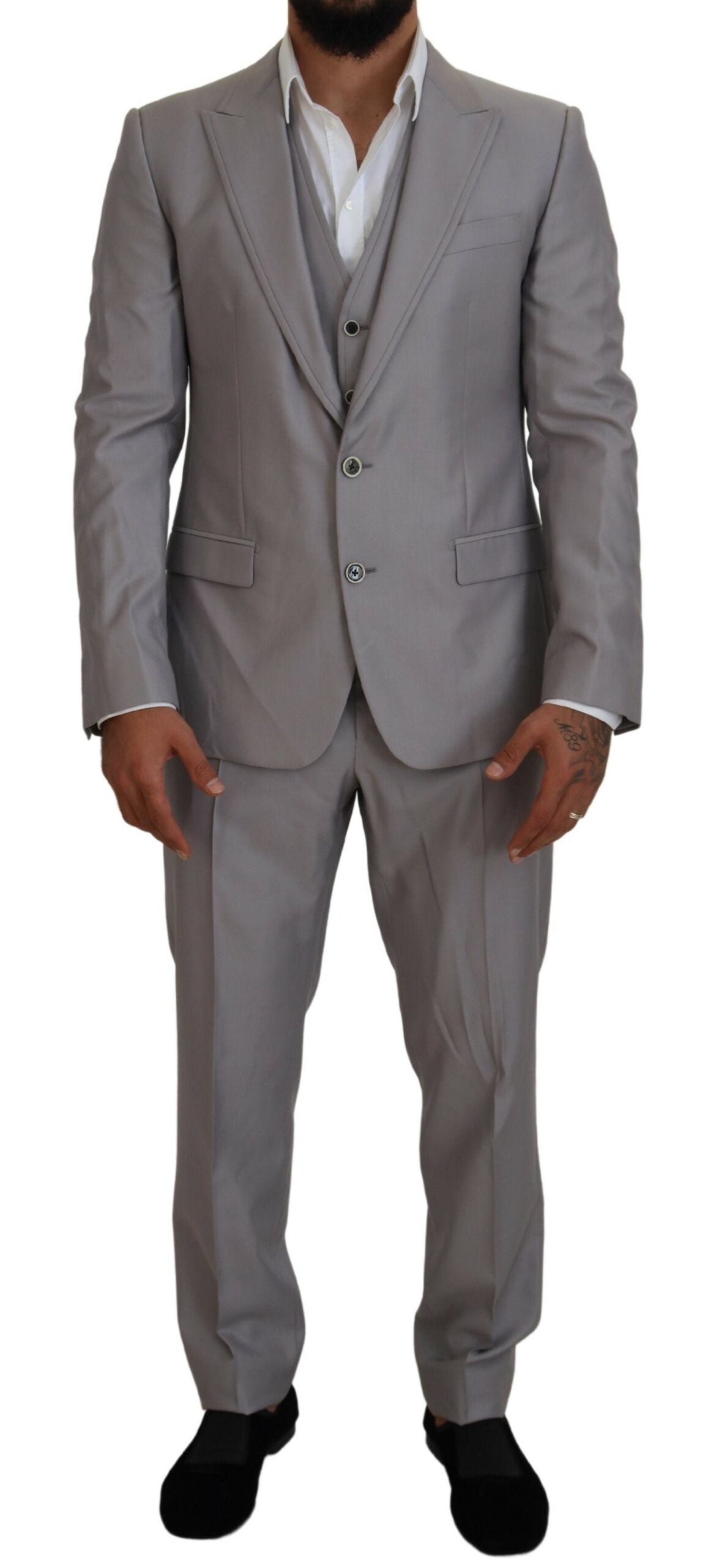 Dolce & Gabbana Silver Wool Silk 3 Piece Slim Fit Suit | Regal Royce