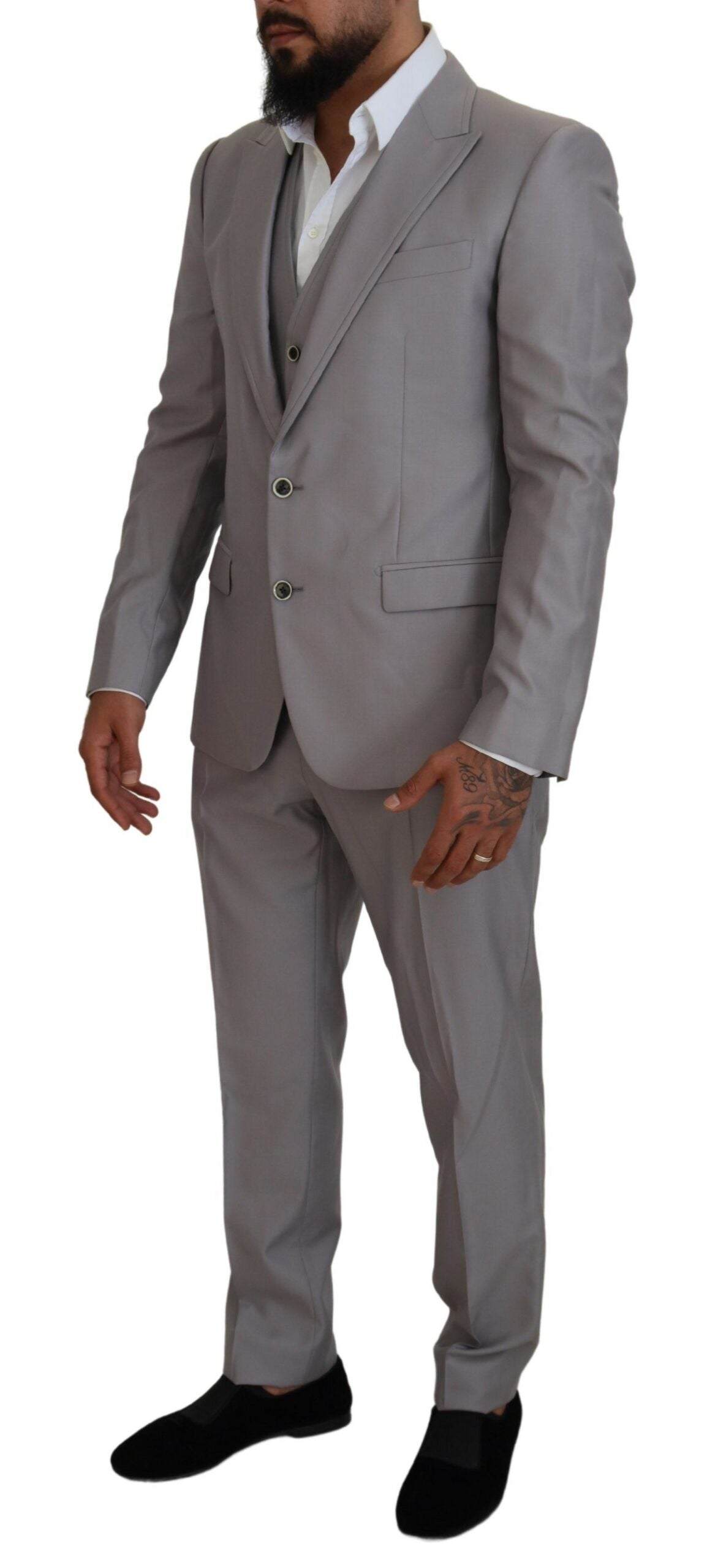 Dolce & Gabbana Silver Wool Silk 3 Piece Slim Fit Suit | Regal Royce