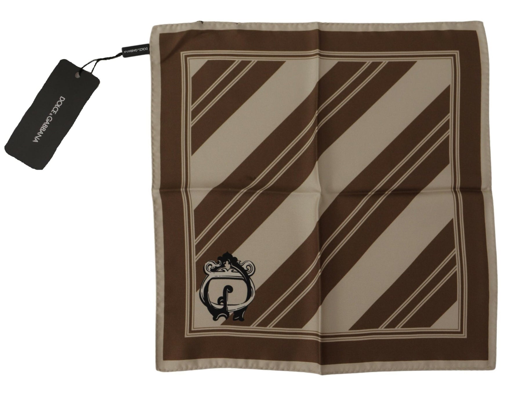 Dolce & Gabbana Brown Stripes DG Logo Square Mens Handkerchief Scarf | Regal Royce