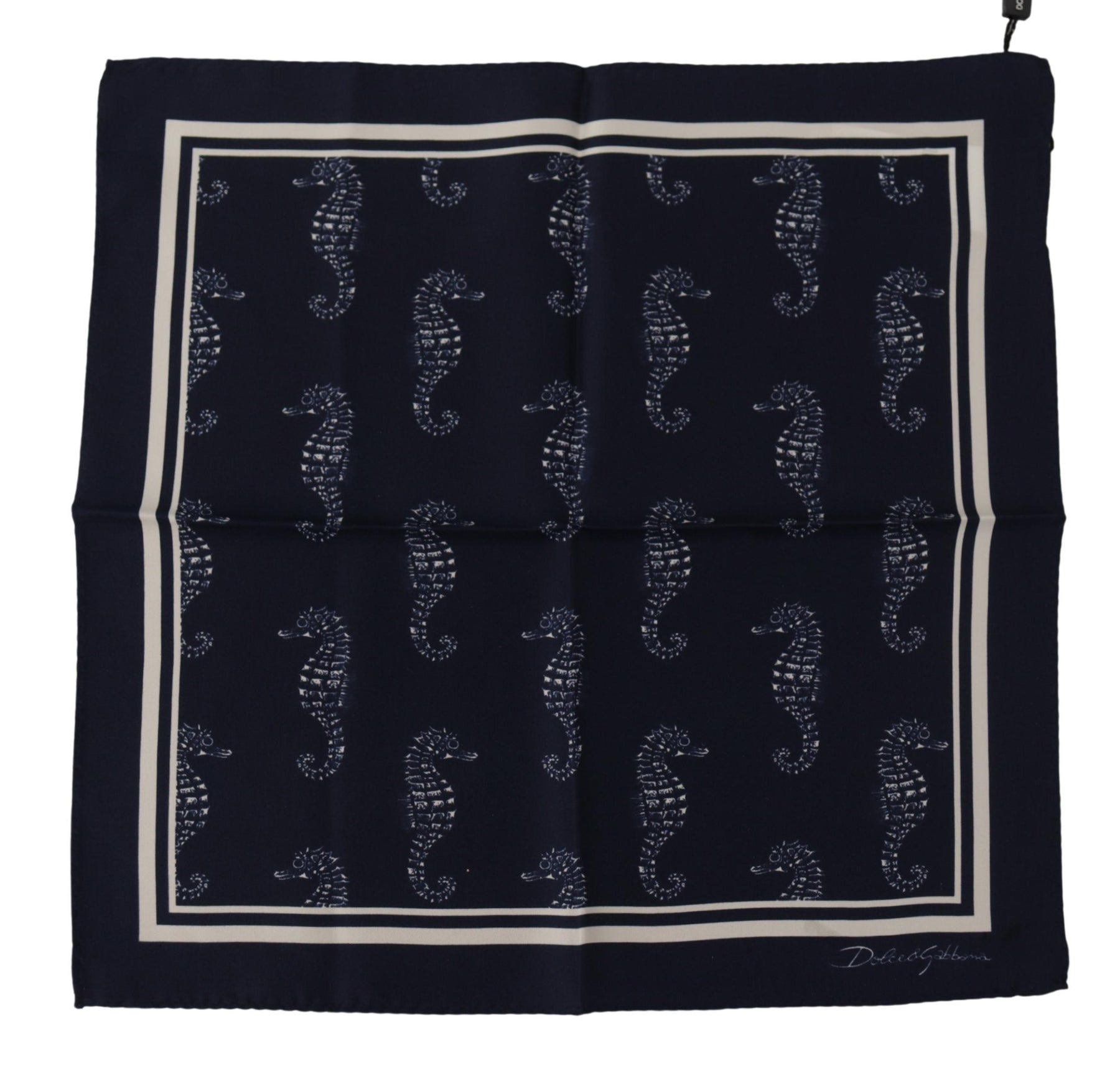 Dolce & Gabbana Blue Seahorse DG Printed Square Handkerchief Scarf | Regal Royce