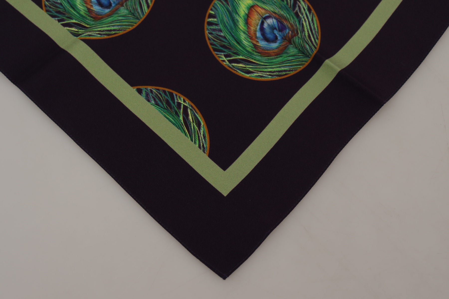 Dolce & Gabbana Black Peacock Feather DG Printed Square Handkerchief Scarf | Regal Royce
