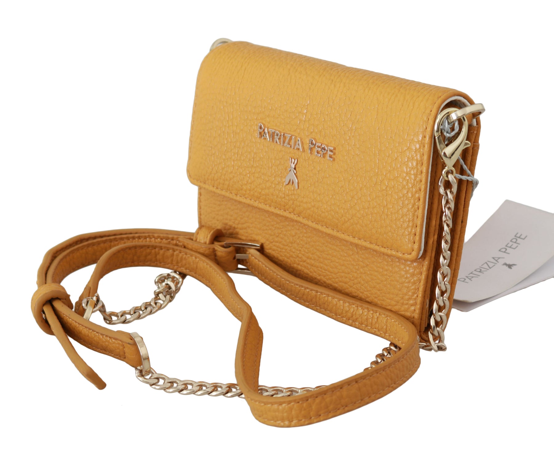 Patrizia Pepe Yellow Logo Leather Shoulder Strap Sling Bag | Regal Royce
