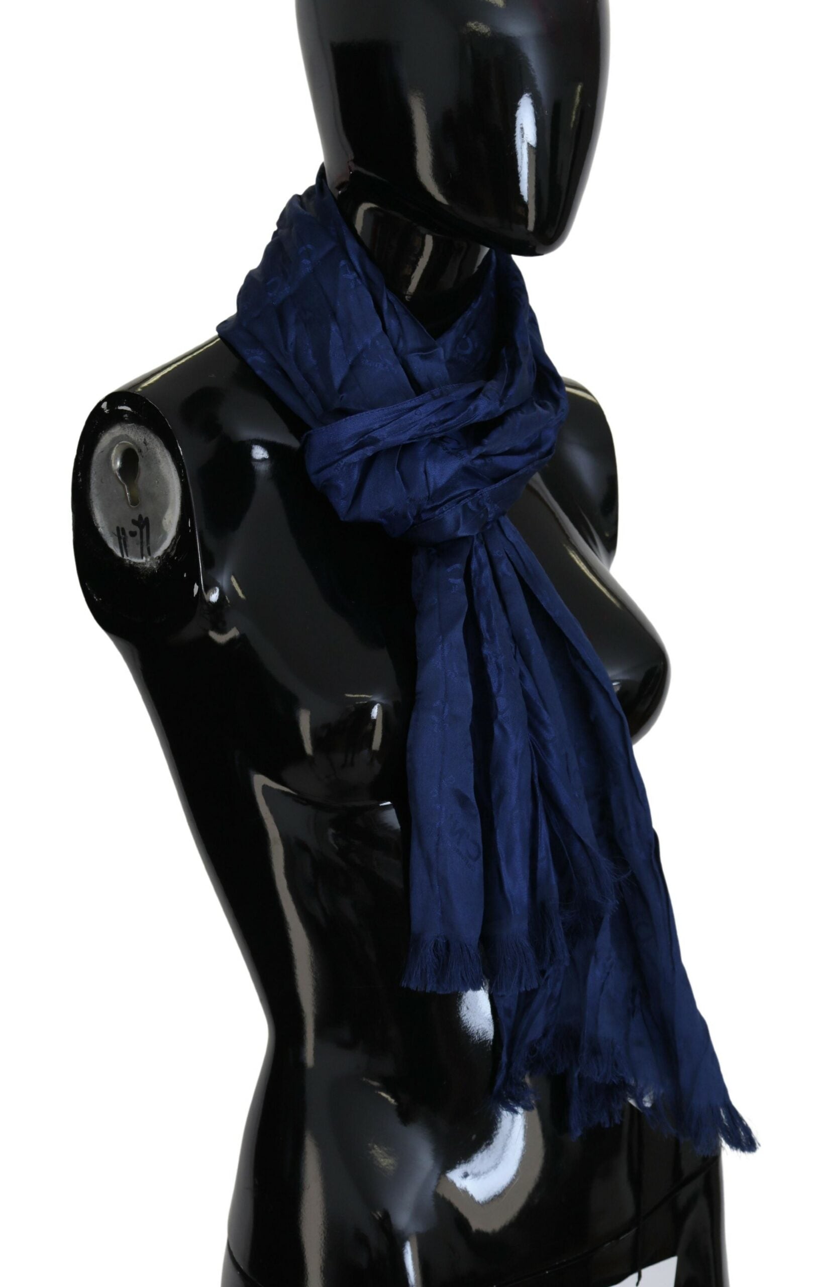 Costume National Blue Silk Shawl Foulard Fringes Scarf | Regal Royce