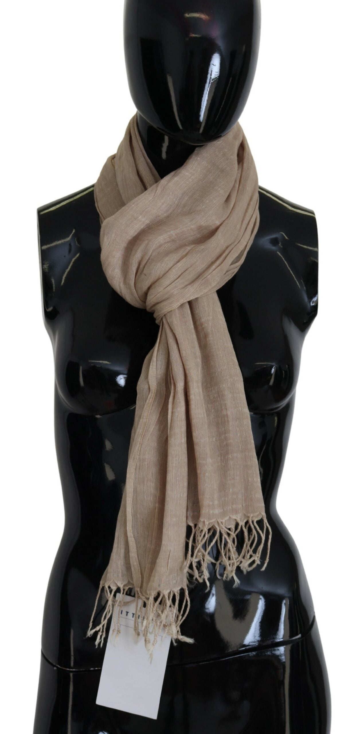 Costume National Beige Cotton Shawl Foulard Fringe Scarf | Regal Royce