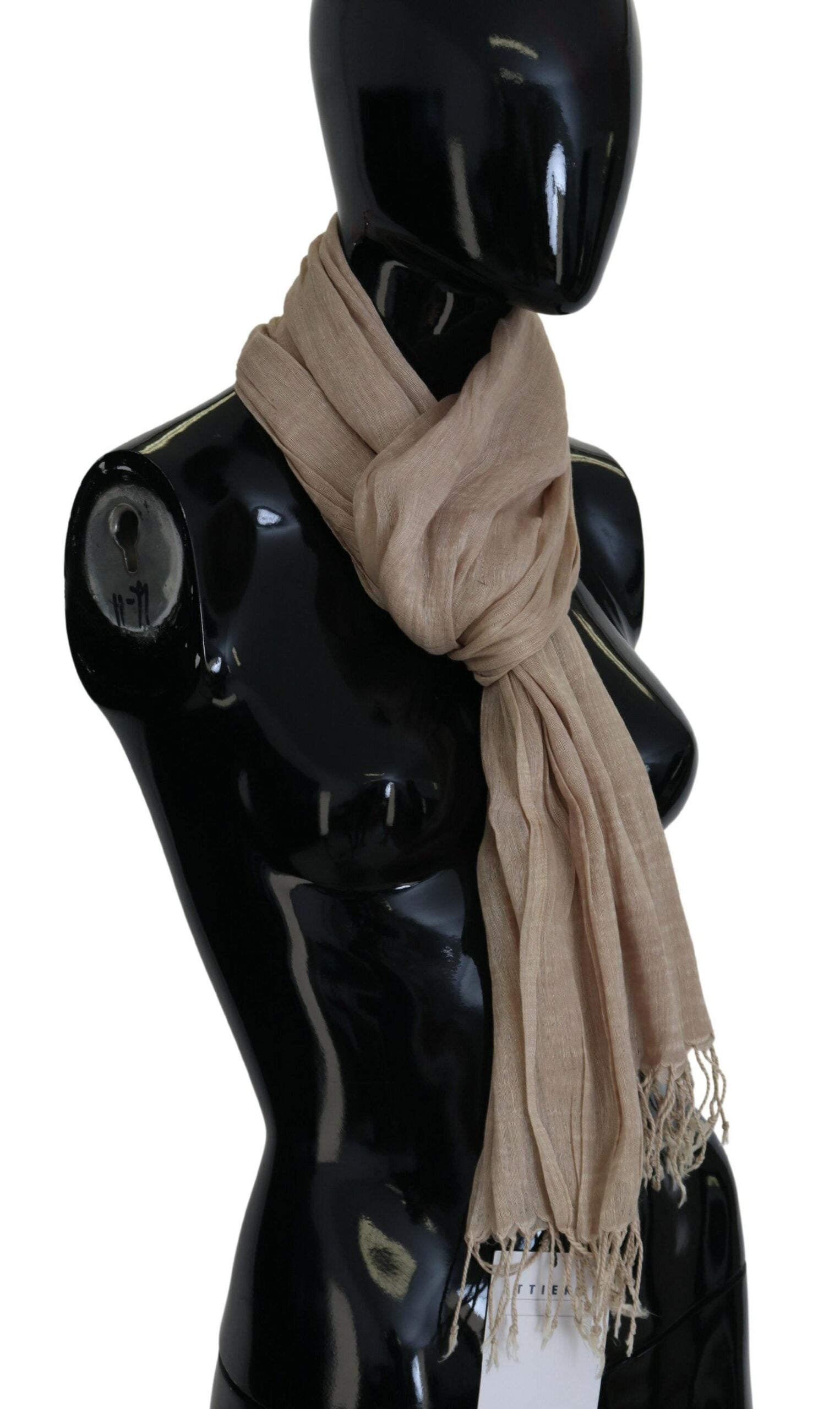 Costume National Beige Cotton Shawl Foulard Fringe Scarf | Regal Royce