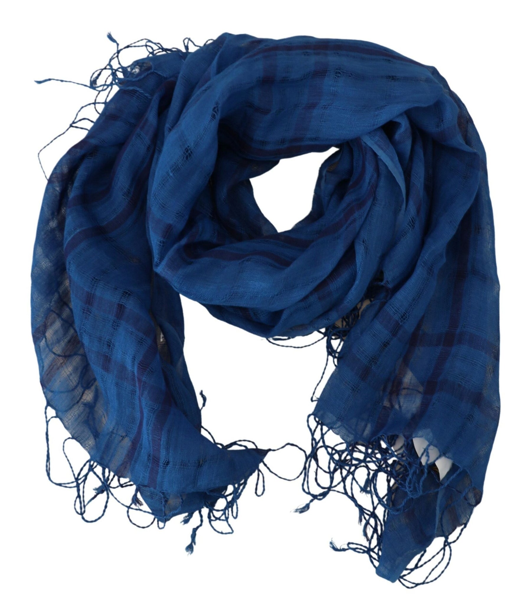 Costume National Blue Linen Shawl Foulard Fringes Scarf | Regal Royce