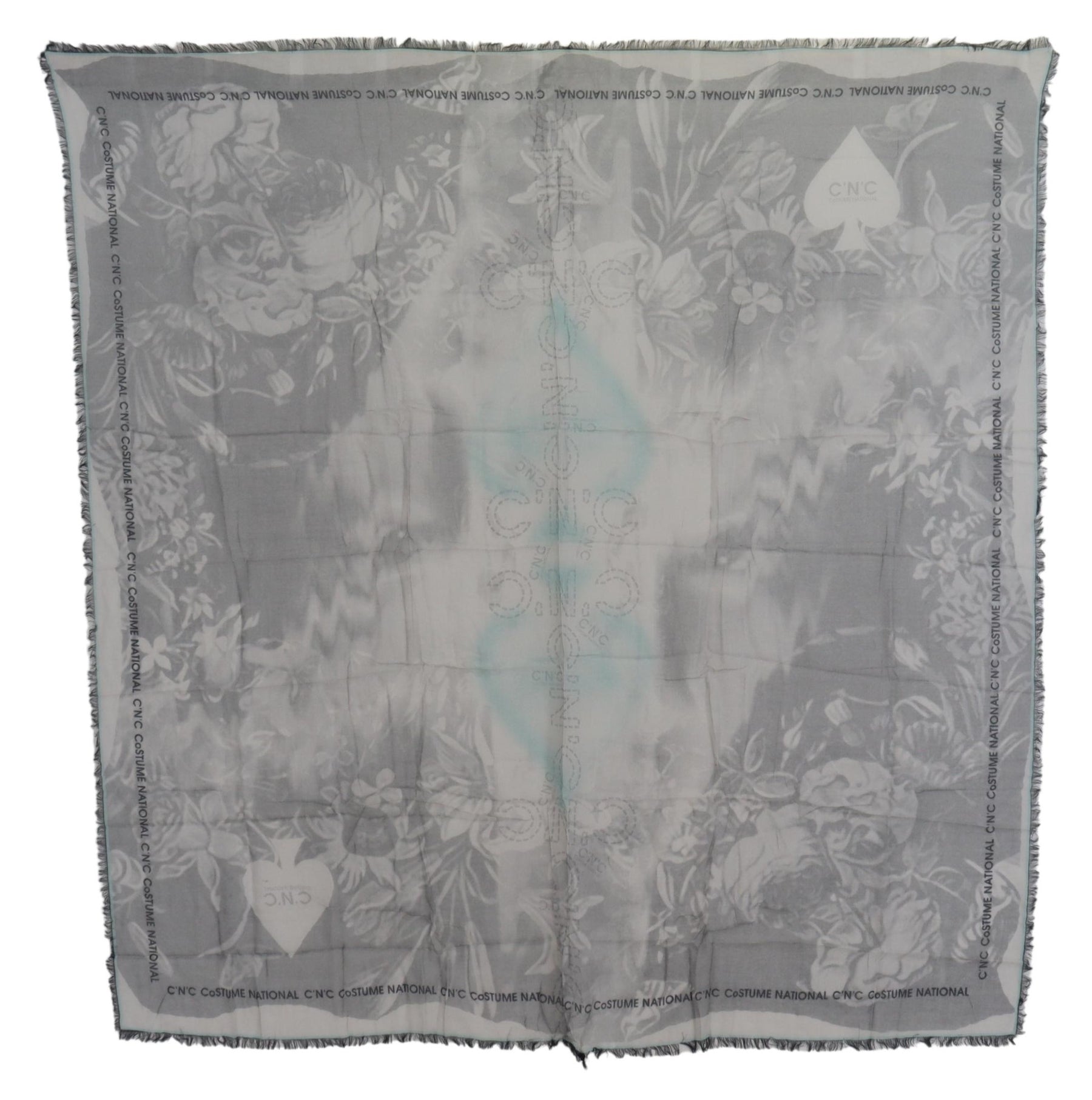 Costume National Gray Print Shawl Foulard Fringes Scarf | Regal Royce