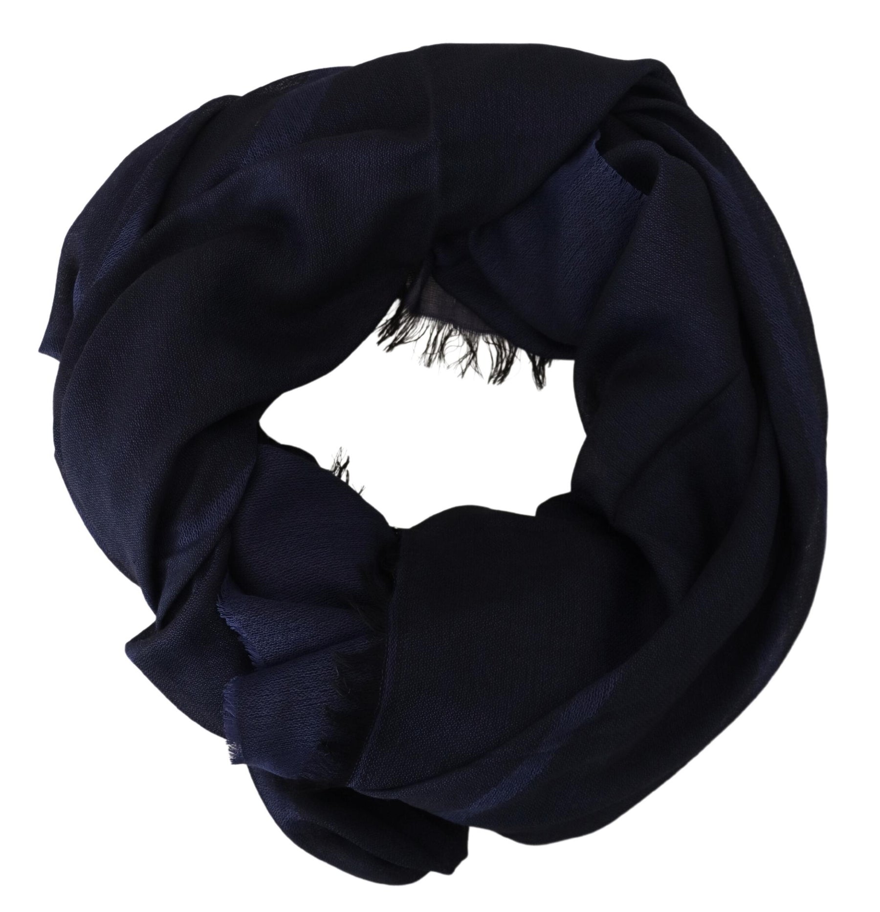 GF Ferre Dark Blue Wool Neck Wrap Shawl Fringes Scarf | Regal Royce