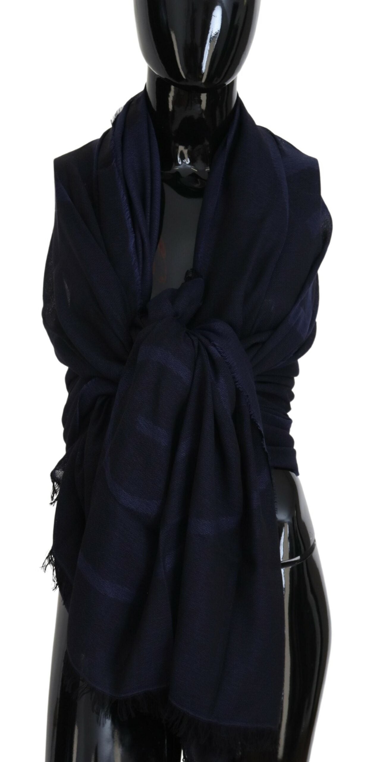 GF Ferre Dark Blue Wool Neck Wrap Shawl Fringes Scarf | Regal Royce