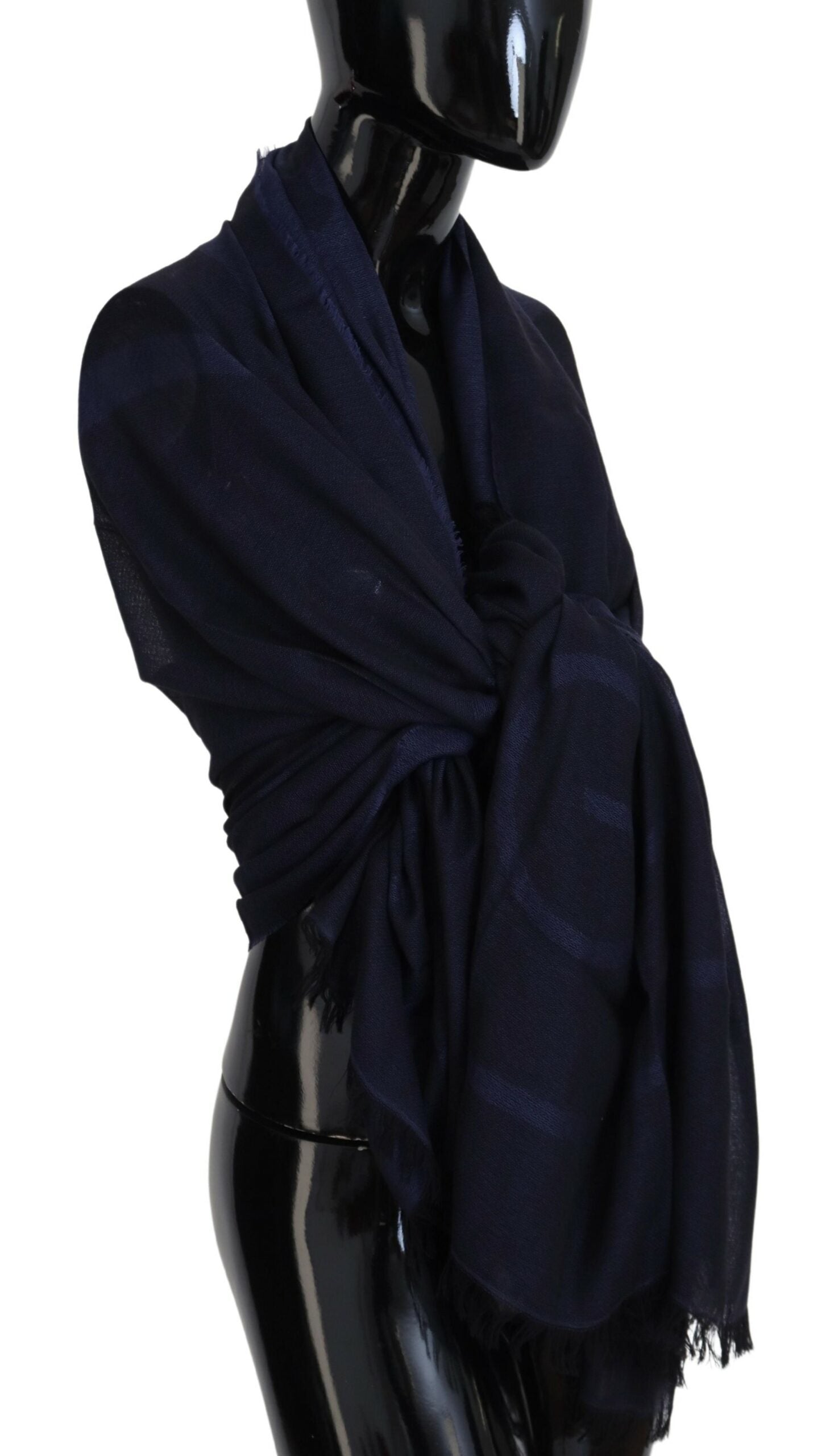 GF Ferre Dark Blue Wool Neck Wrap Shawl Fringes Scarf | Regal Royce