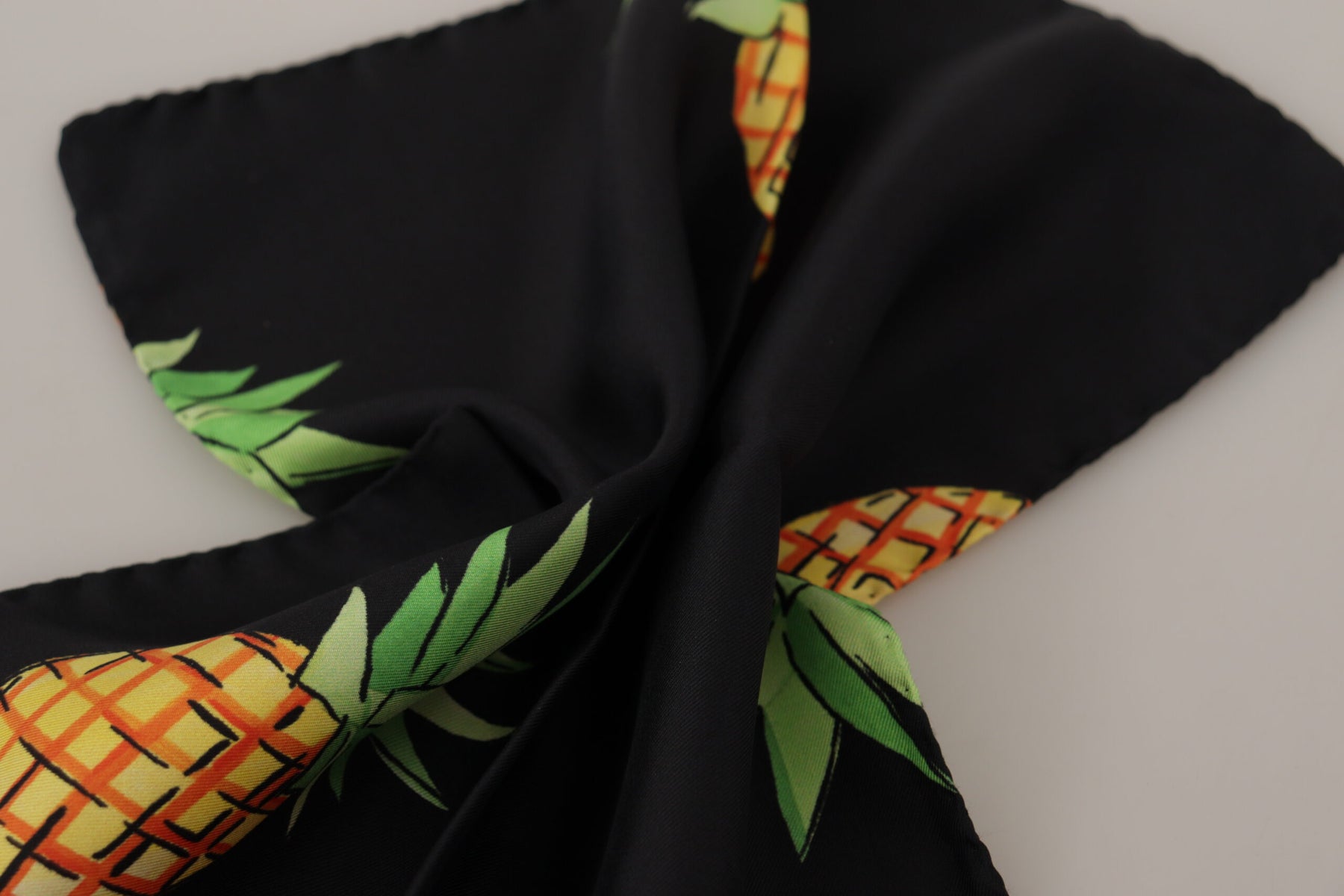 Dolce & Gabbana Black Pineapple Printed Square Handkerchief  Scarf | Regal Royce