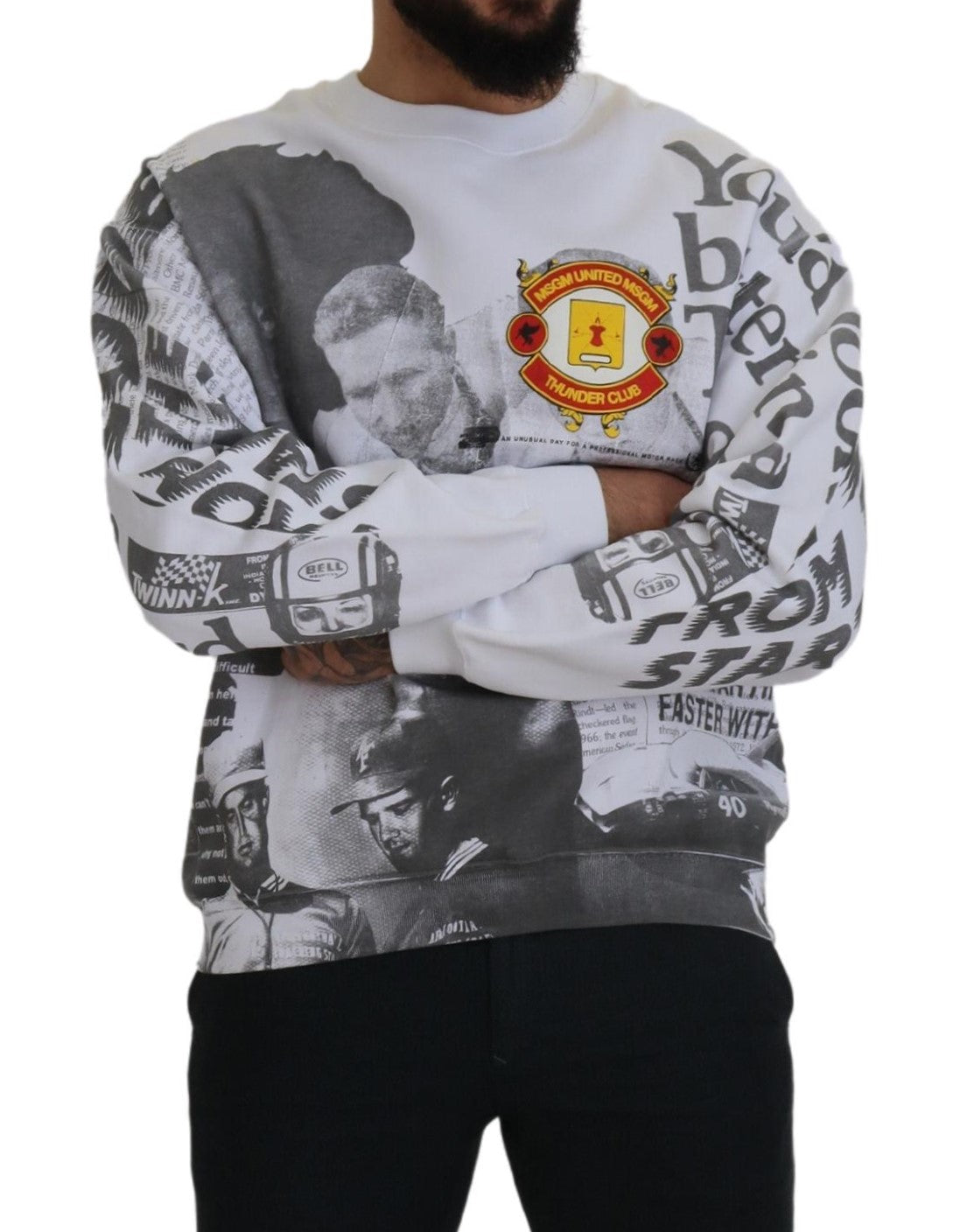 MSGM White Cotton Crewneck Pullover Sweatshirt Sweater | Regal Royce