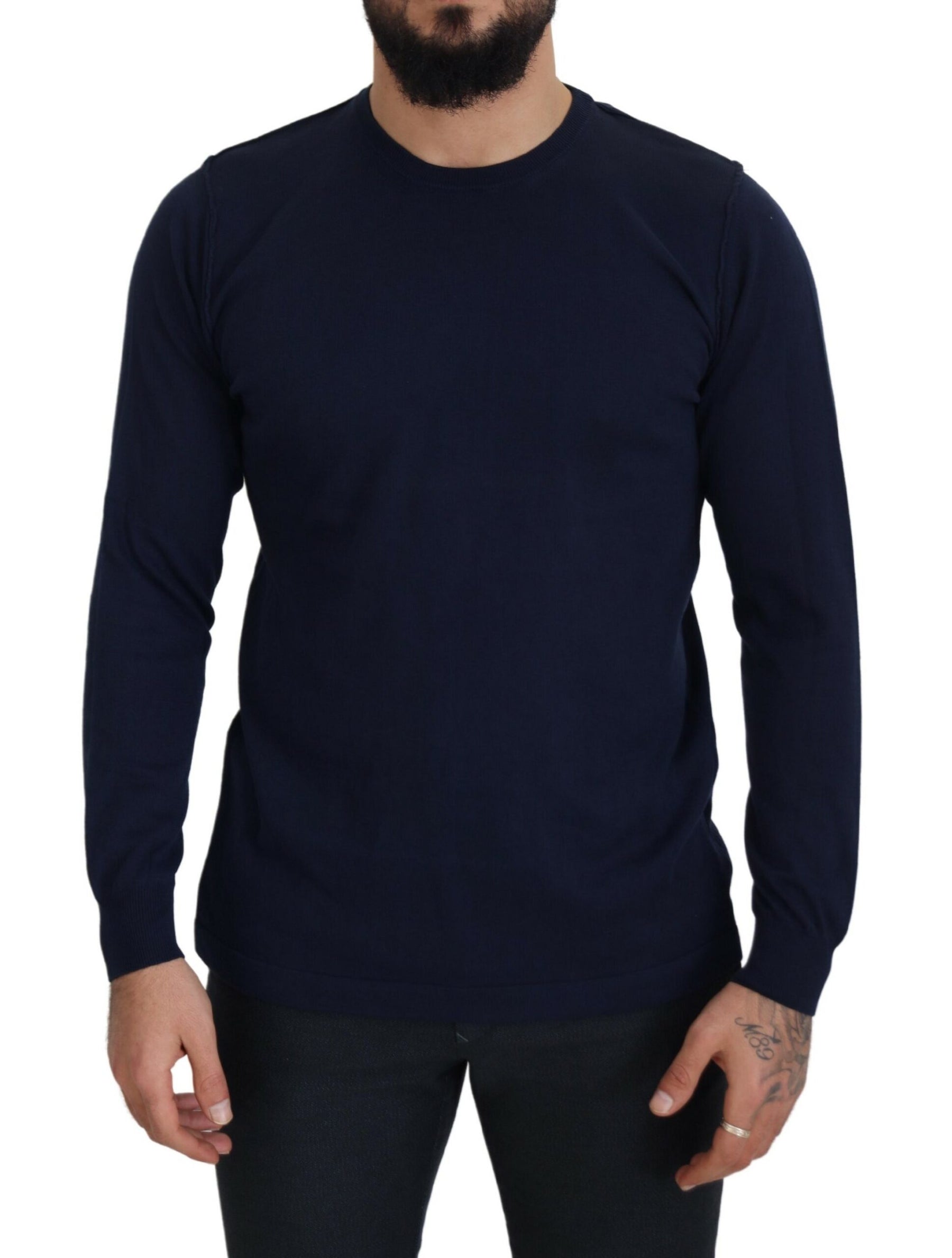 Paolo Pecora Milano Blue Cotton Crewneck Pullover Sweater | Regal Royce