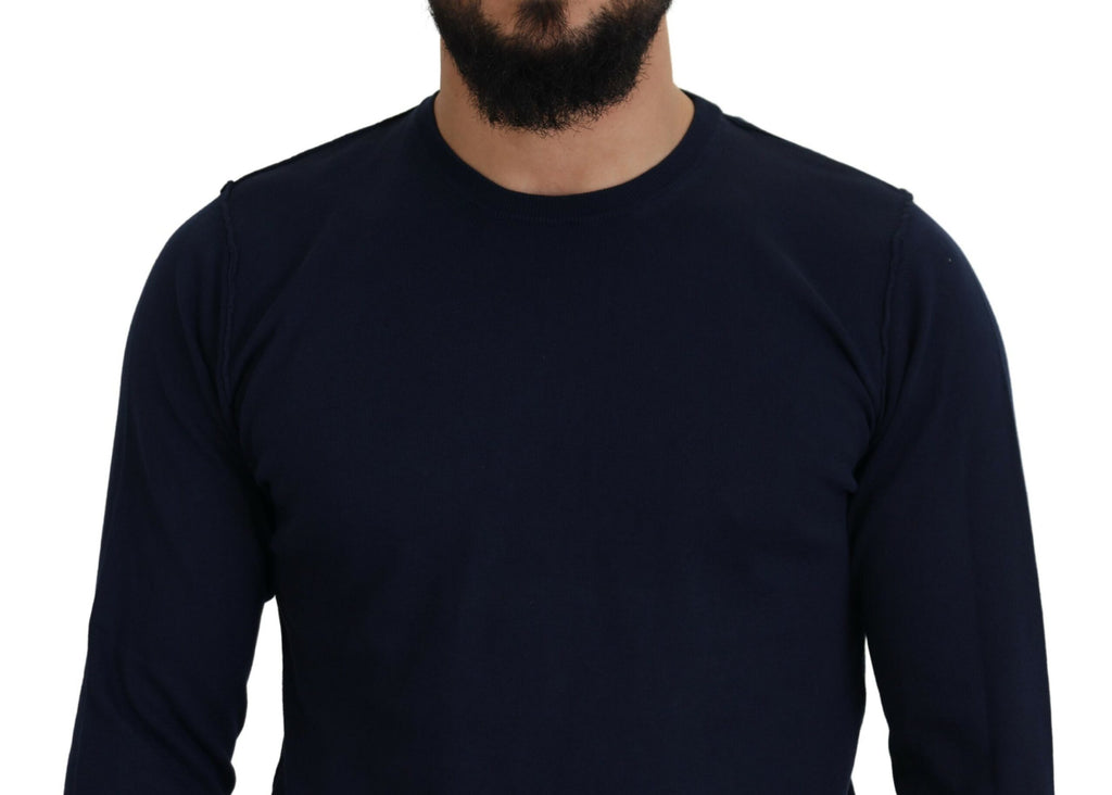 Paolo Pecora Milano Blue Cotton Crewneck Pullover Sweater
