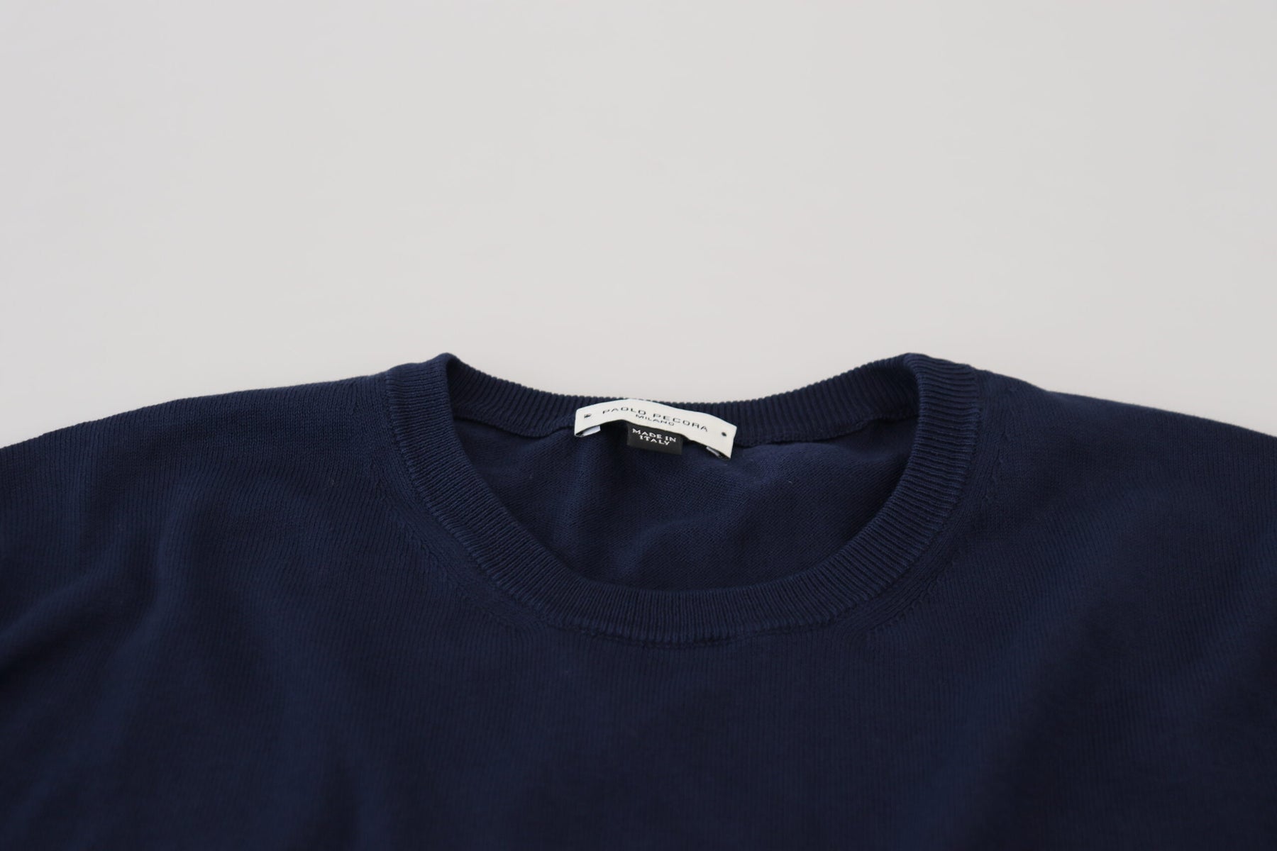 Paolo Pecora Milano Blue Cotton Crewneck Pullover Sweater | Regal Royce