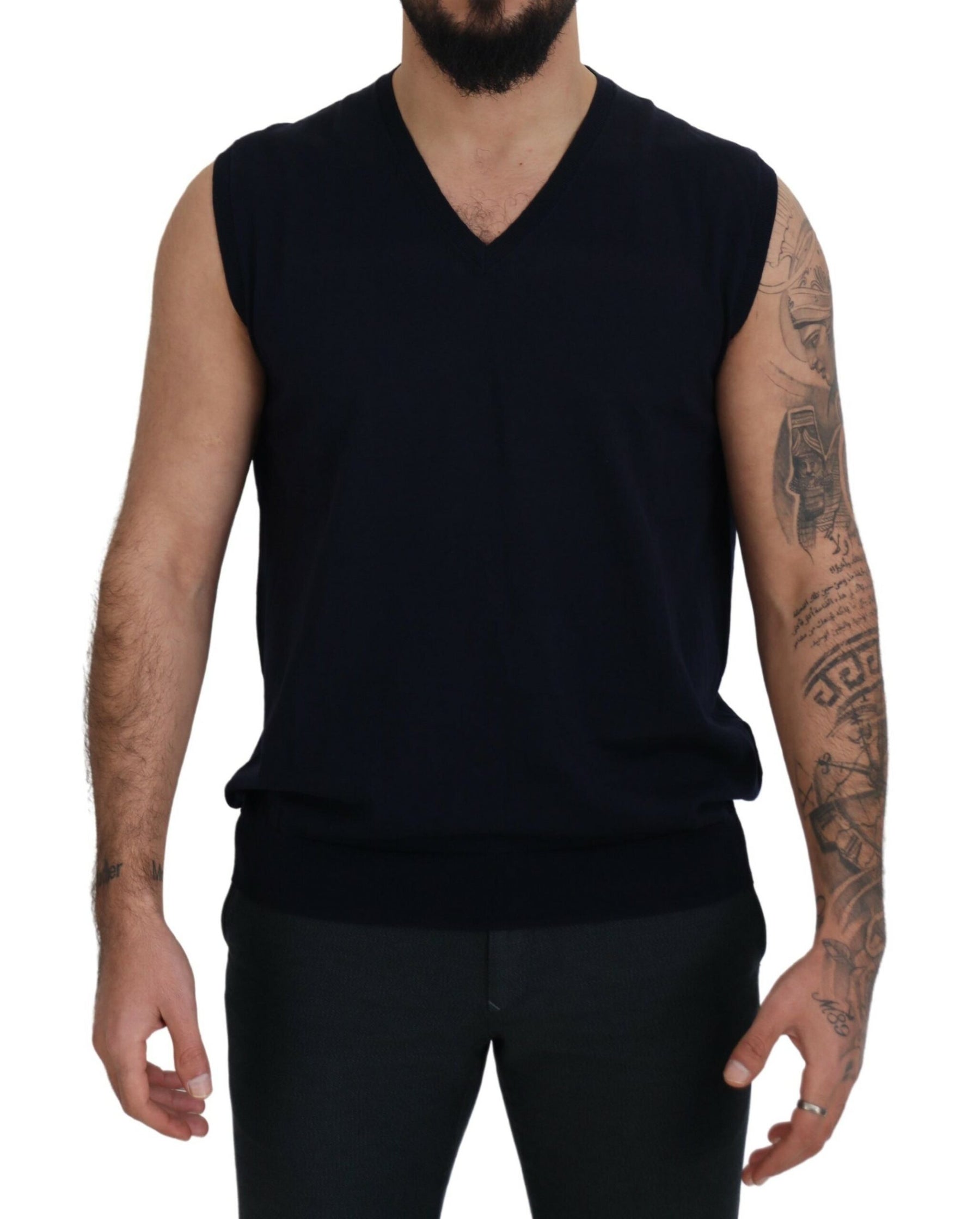 Paolo Pecora Milano Black Cotton V-neck Sleeveless Tank T-shirt | Regal Royce