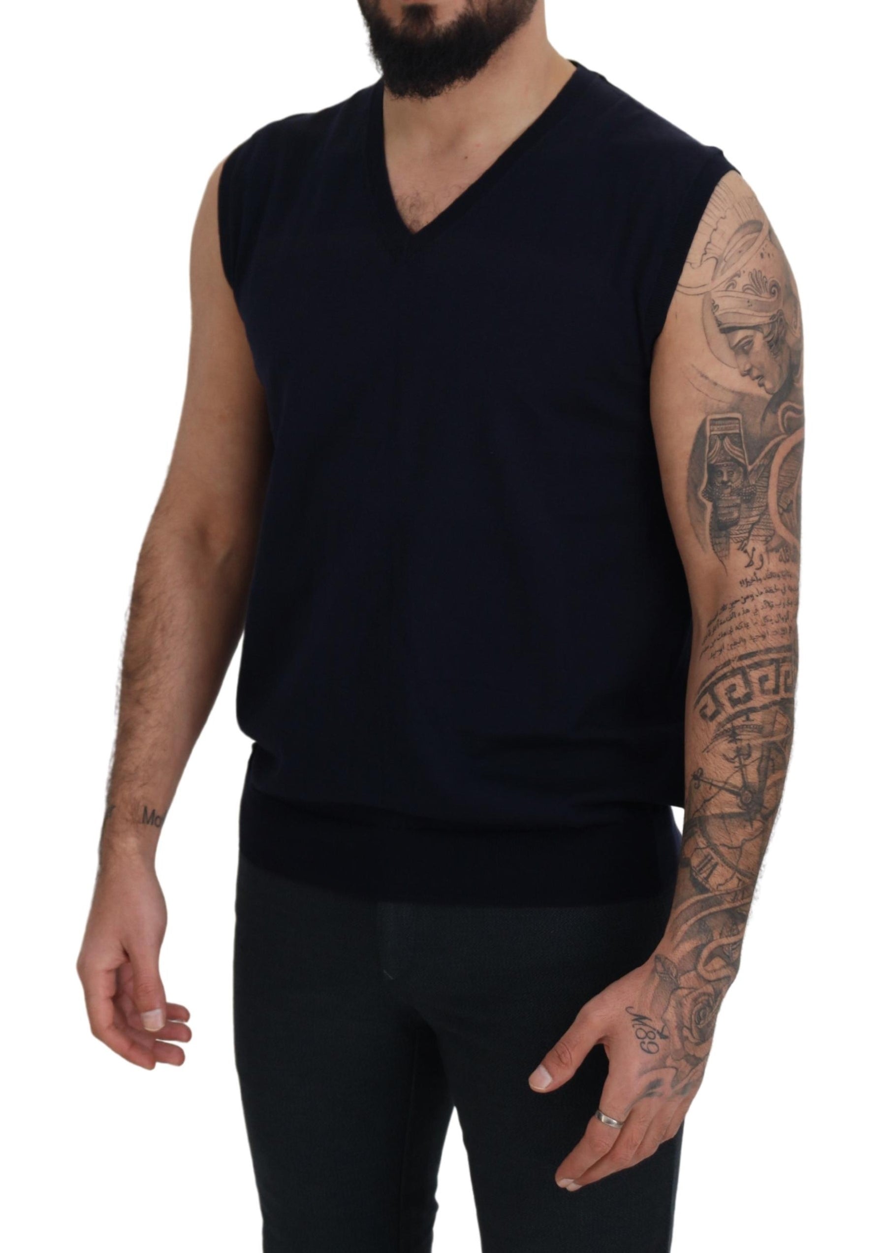 Paolo Pecora Milano Black Cotton V-neck Sleeveless Tank T-shirt | Regal Royce