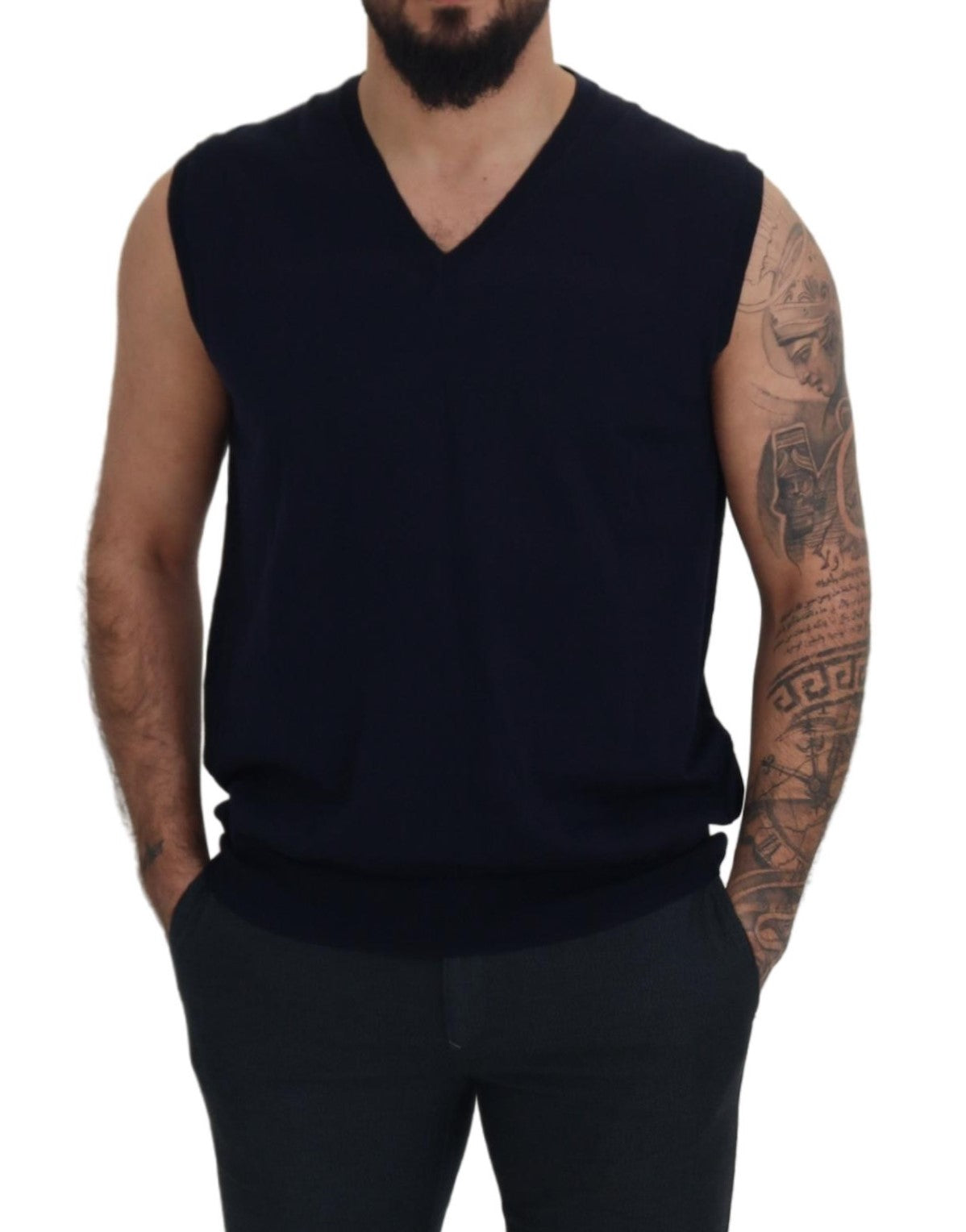 Paolo Pecora Milano Black Cotton V-neck Sleeveless Tank T-shirt | Regal Royce