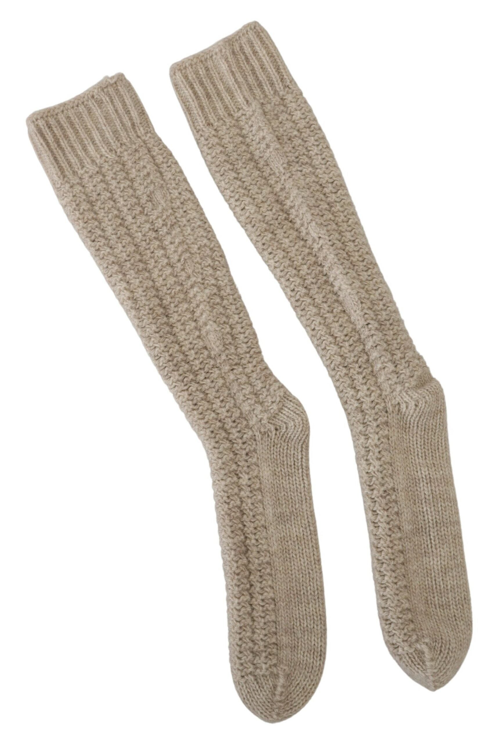 Dolce & Gabbana Beige Wool Knit Calf Long Women Socks | Regal Royce