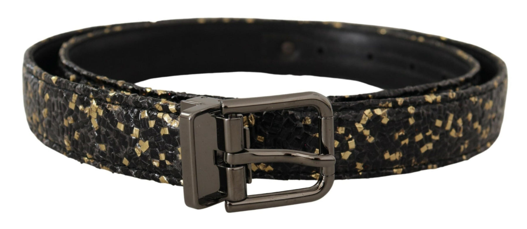 Dolce & Gabbana Gold Black Two-toned Leather Chrome Buckle Belt | Regal Royce