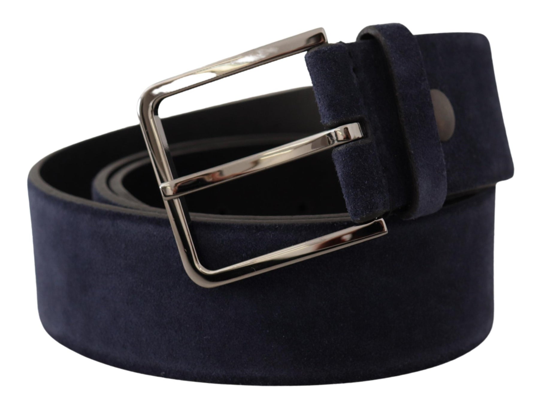 Dolce & Gabbana Navy Blue Velvet Leather Silver Logo Buckle Belt | Regal Royce