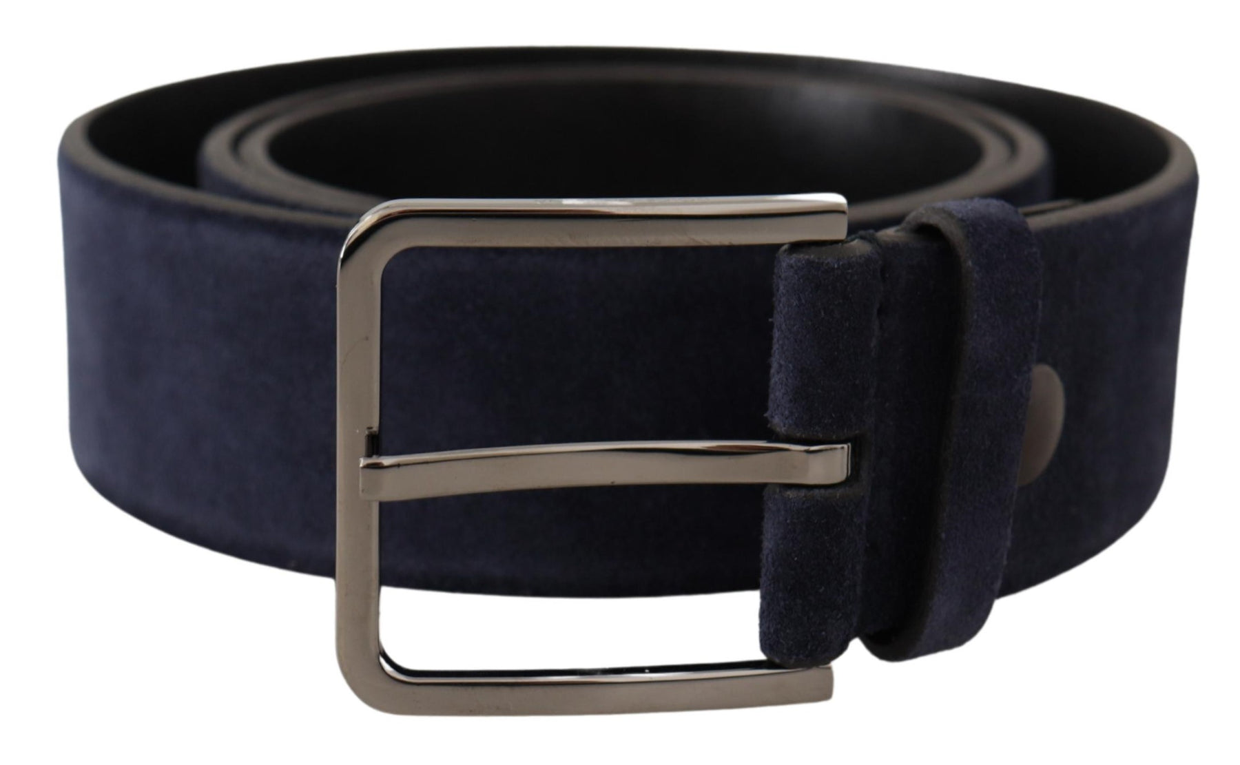 Dolce & Gabbana Navy Blue Velvet Leather Silver Logo Buckle Belt | Regal Royce